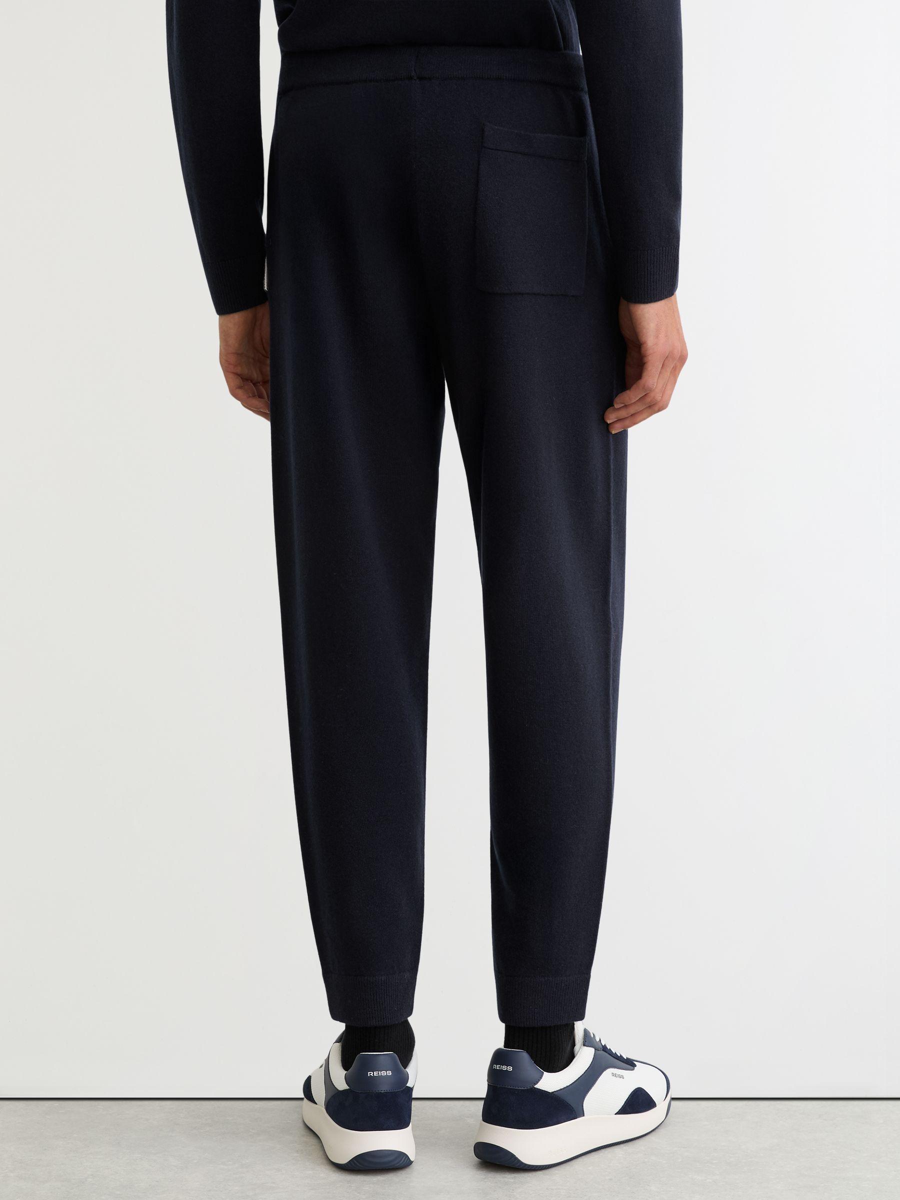 Merino Wool Tipped Drawstring Joggers in Navy - Image 5 of 6