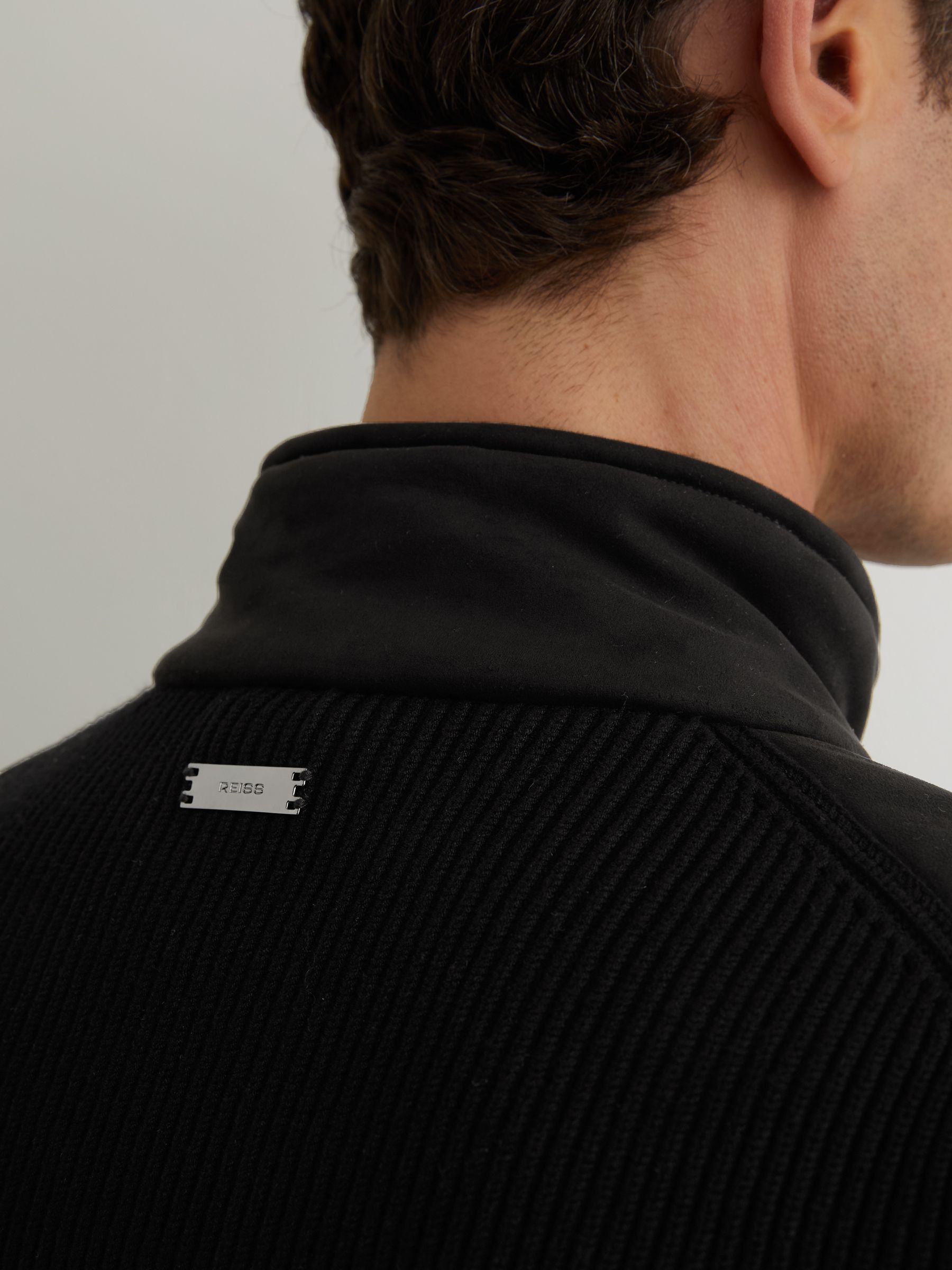 Quilted Hybrid Zip-Through Jacket in Black - Image 3 of 8