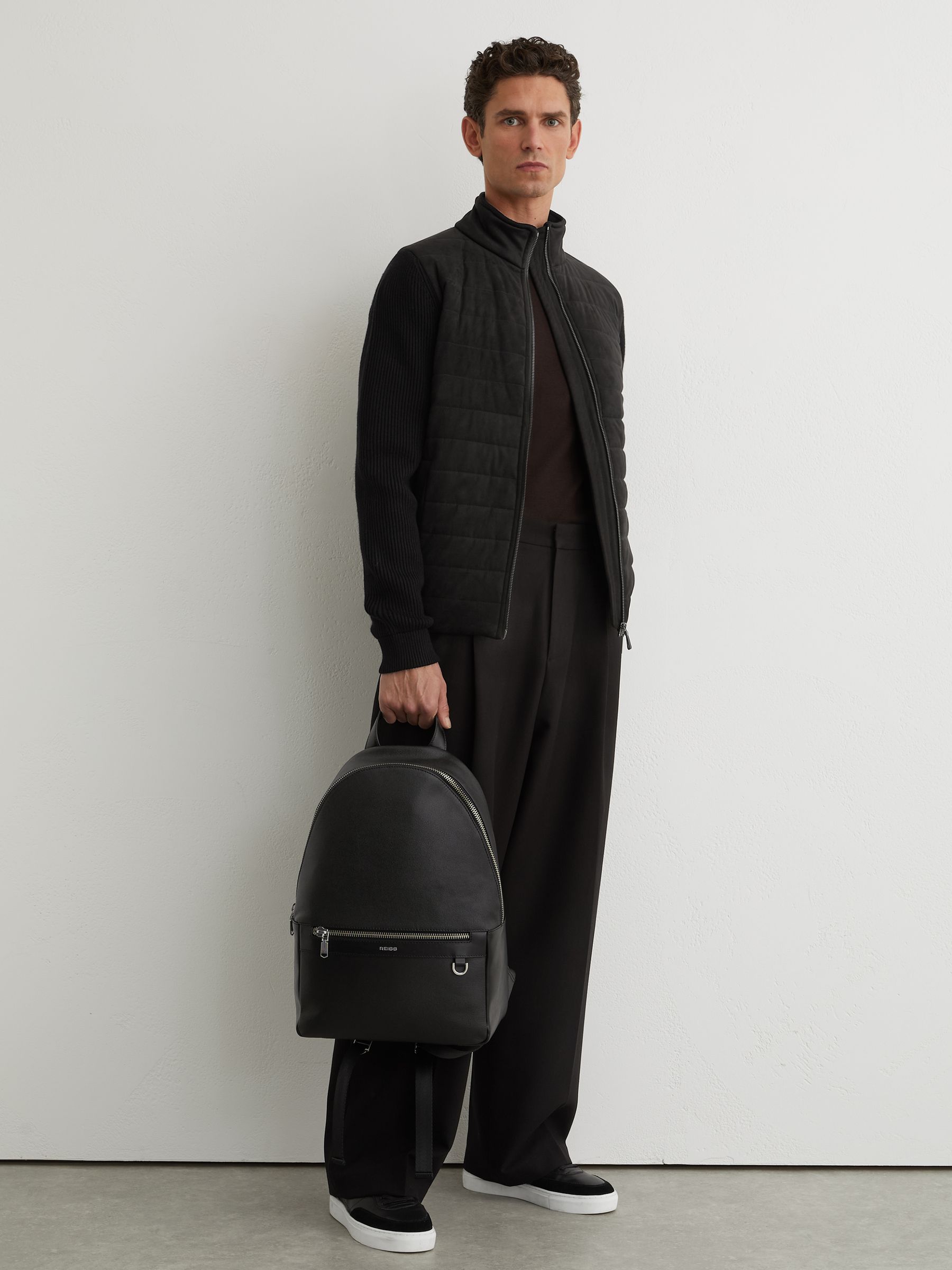 Quilted Hybrid Zip-Through Jacket in Black - Image 4 of 8