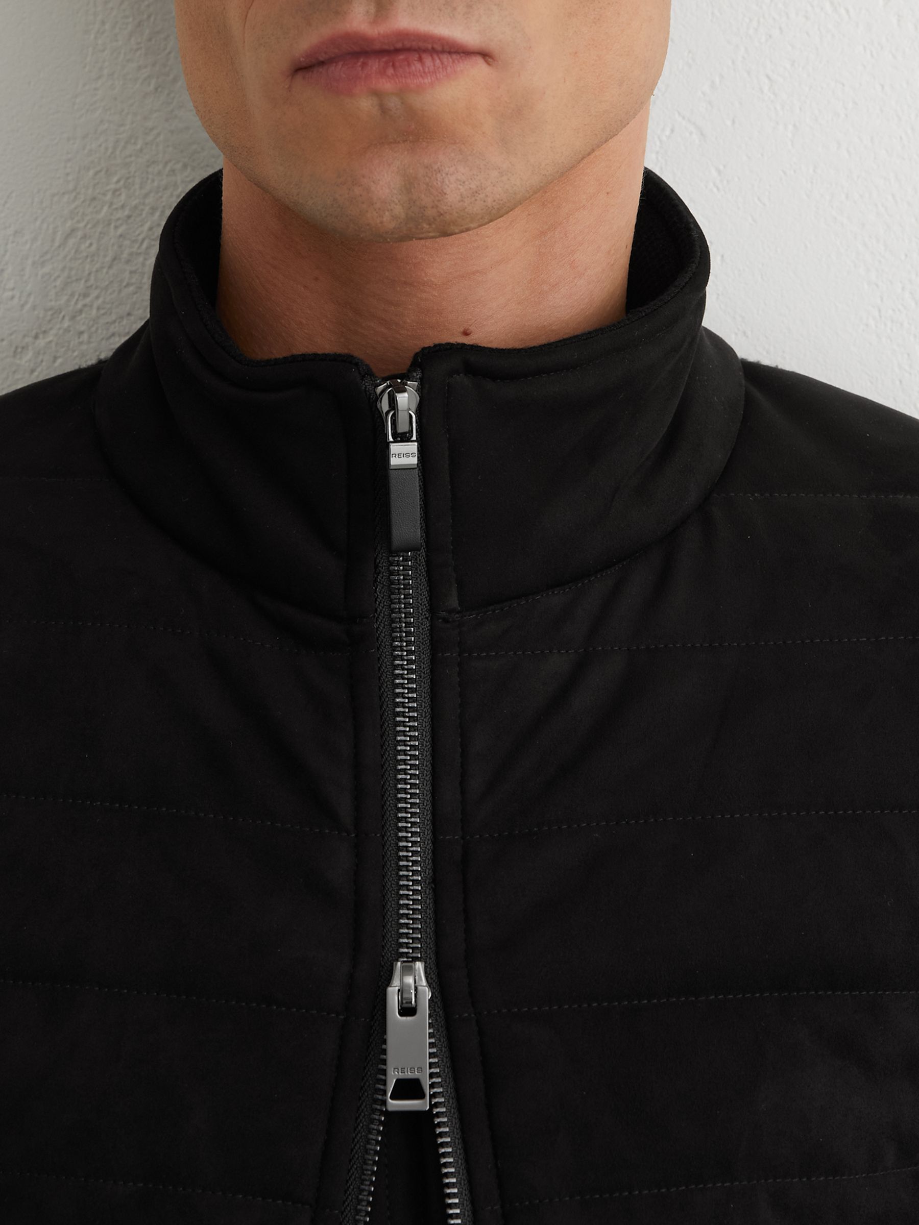 Quilted Hybrid Zip-Through Jacket in Black - Image 5 of 8