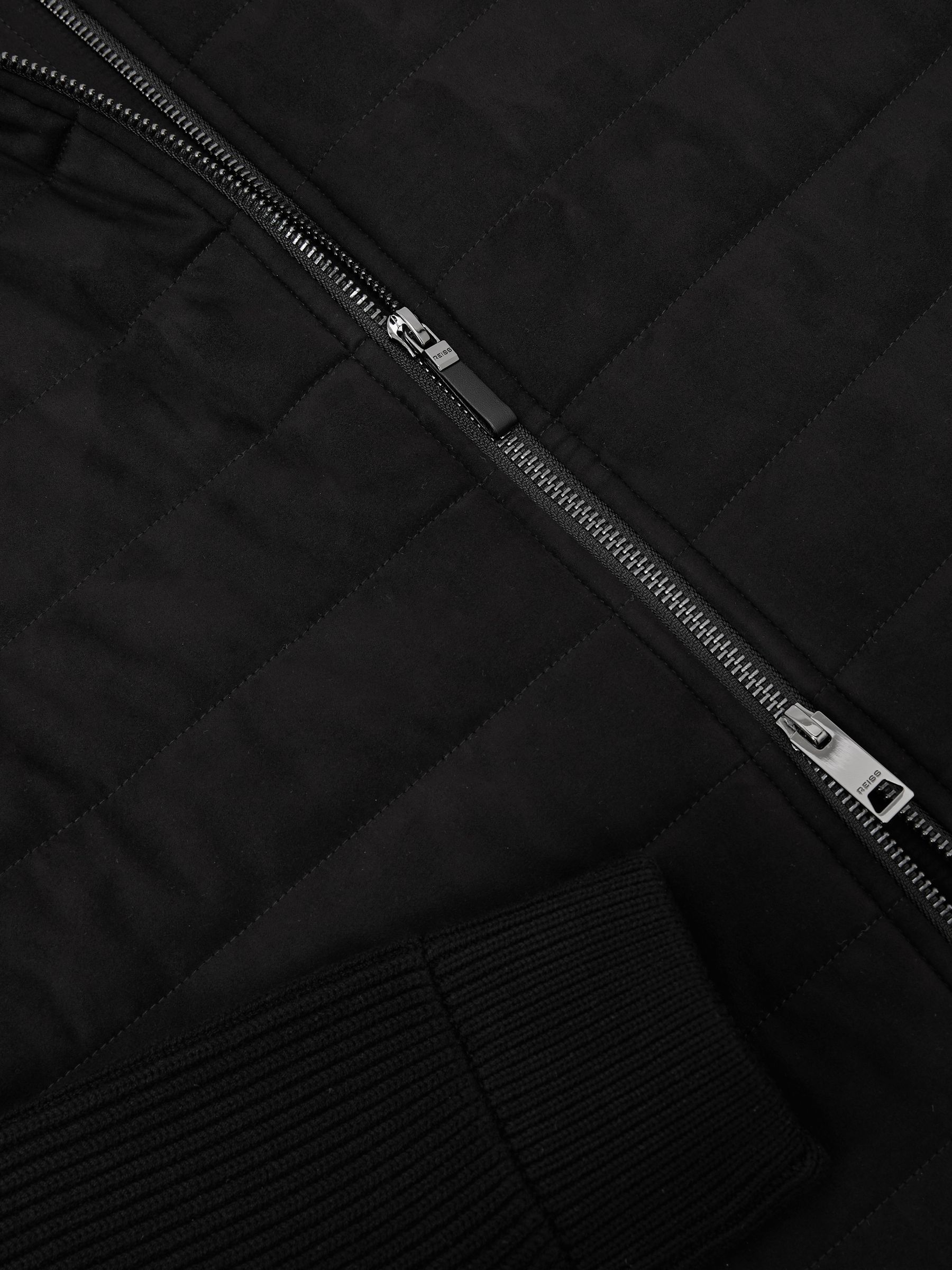 Quilted Hybrid Zip-Through Jacket in Black - Image 7 of 8