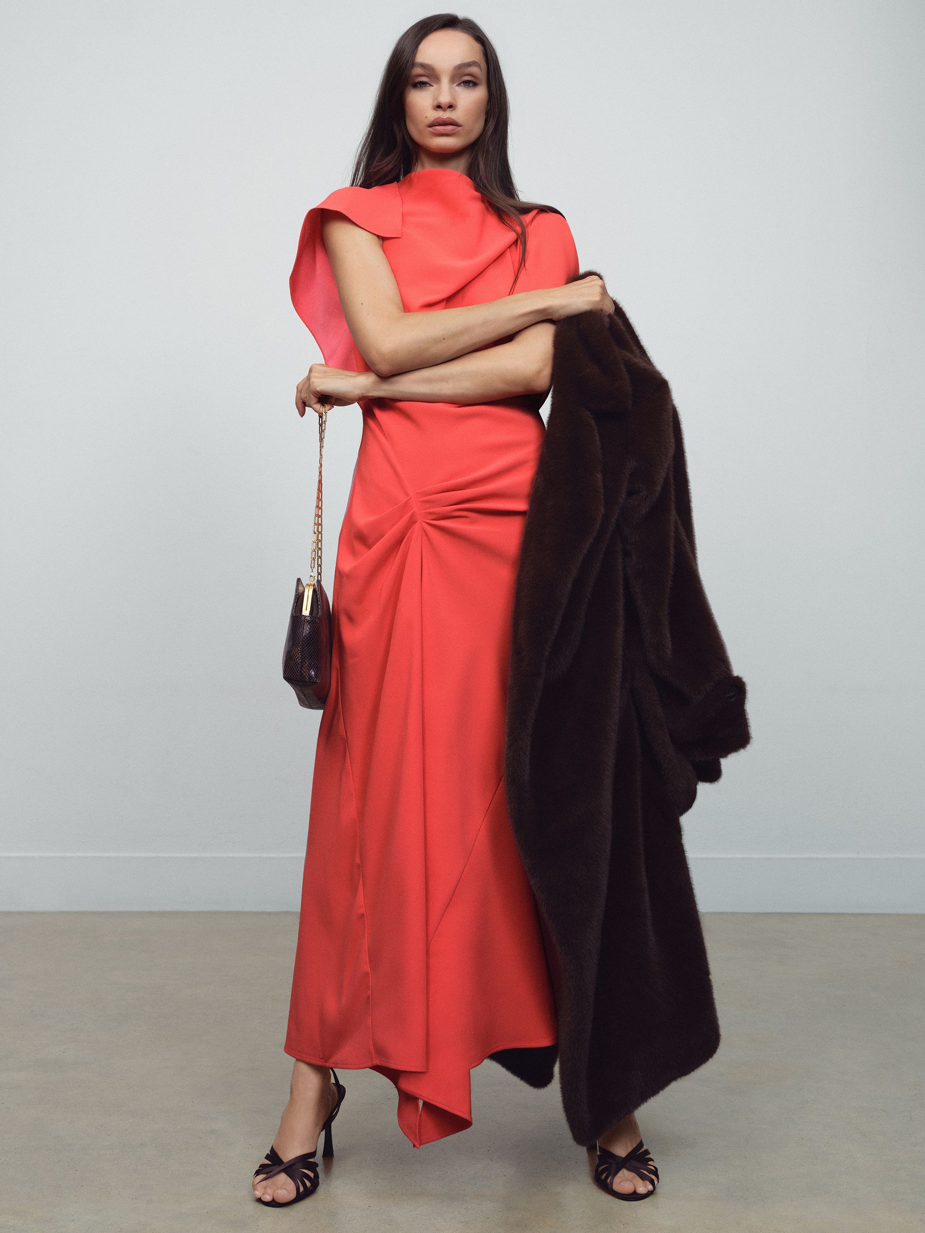 Asymmetric Draped Midi Dress in Orange - image 4