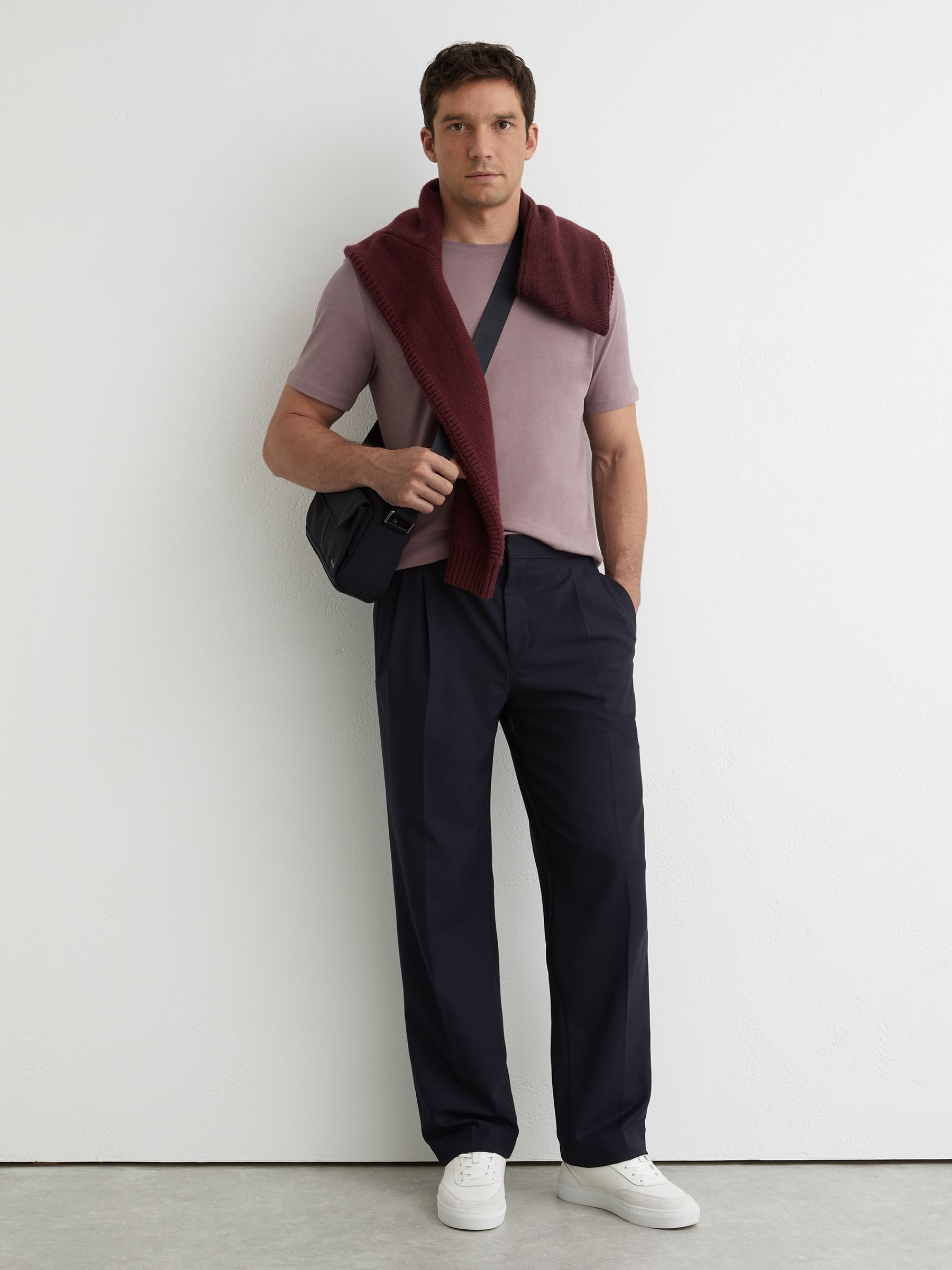 Cotton Crew Neck T-Shirt in Mauve - Image 3 of 6