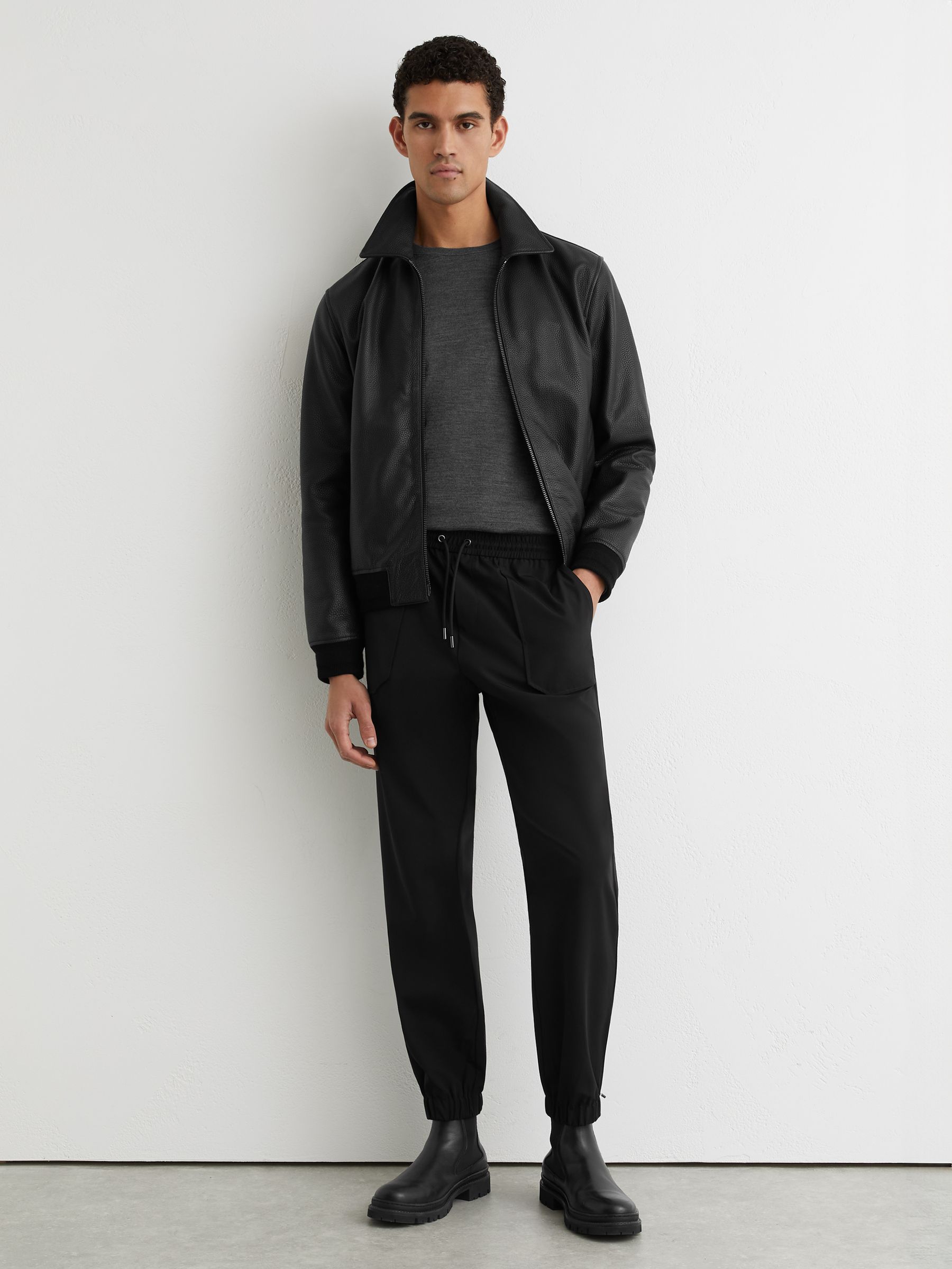 Technical Cuffed Drawstring Trousers in Black - Image 1 of 7