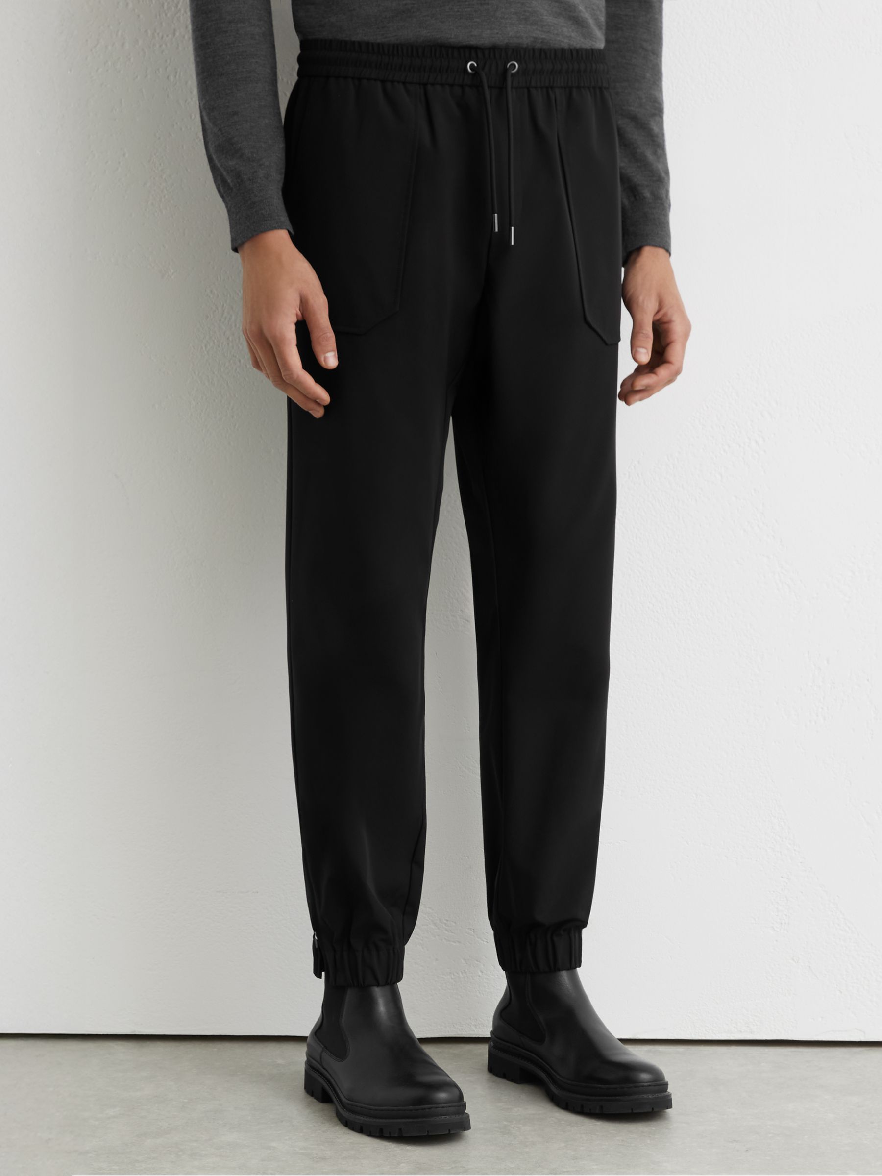 Technical Cuffed Drawstring Trousers in Black - Image 5 of 7