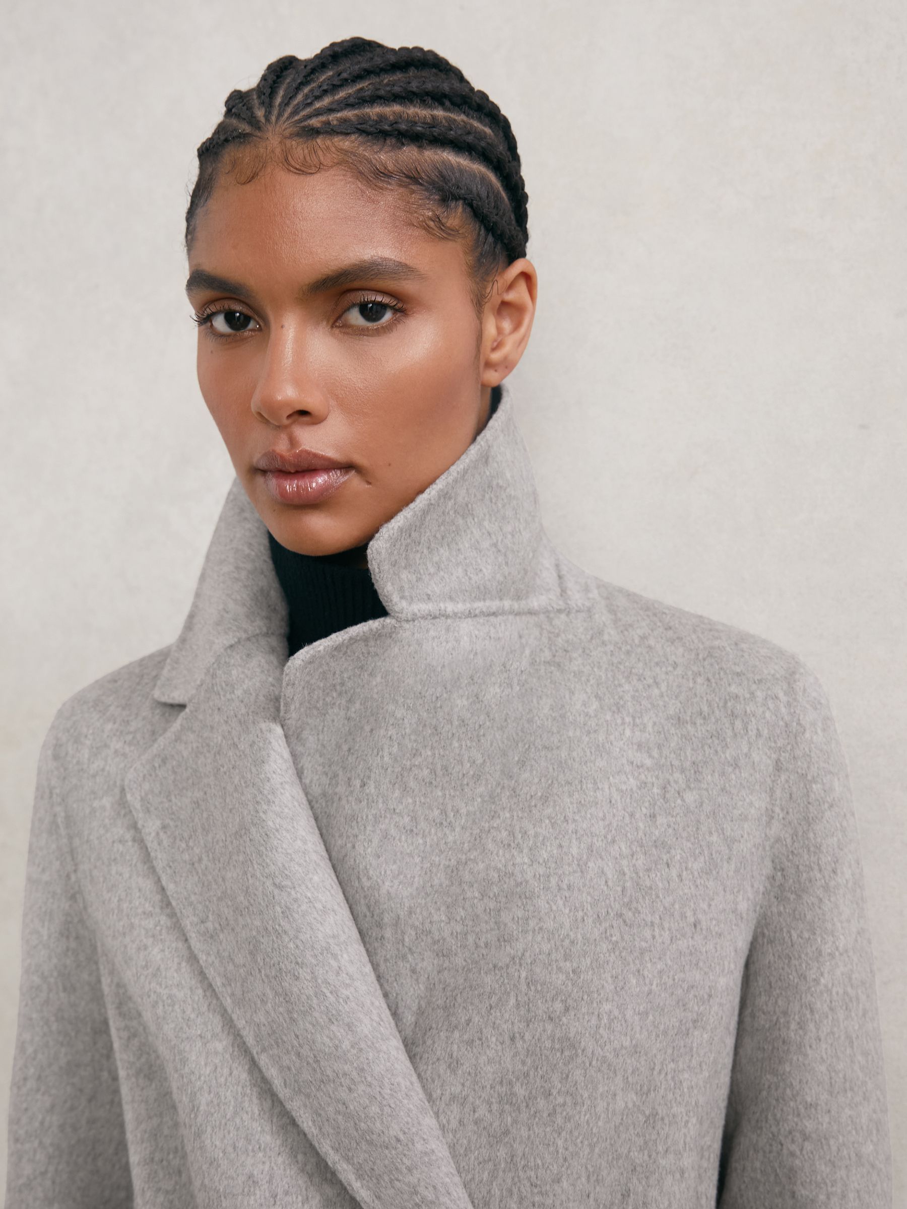Petite Wool-Blend Double-Breasted Blindseam Coat in Grey - image 5