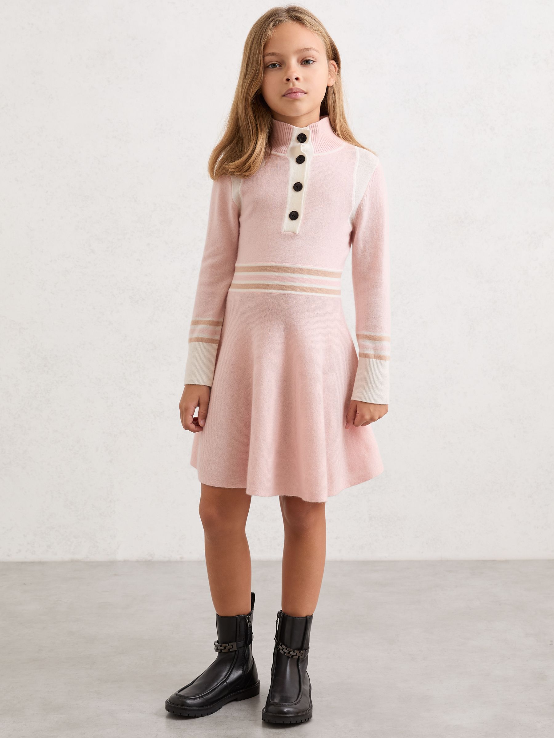 3-9 yrs Wool-Blend Funnel-Neck Knit Dress With Cashmere in Pink - Image 1 of 4