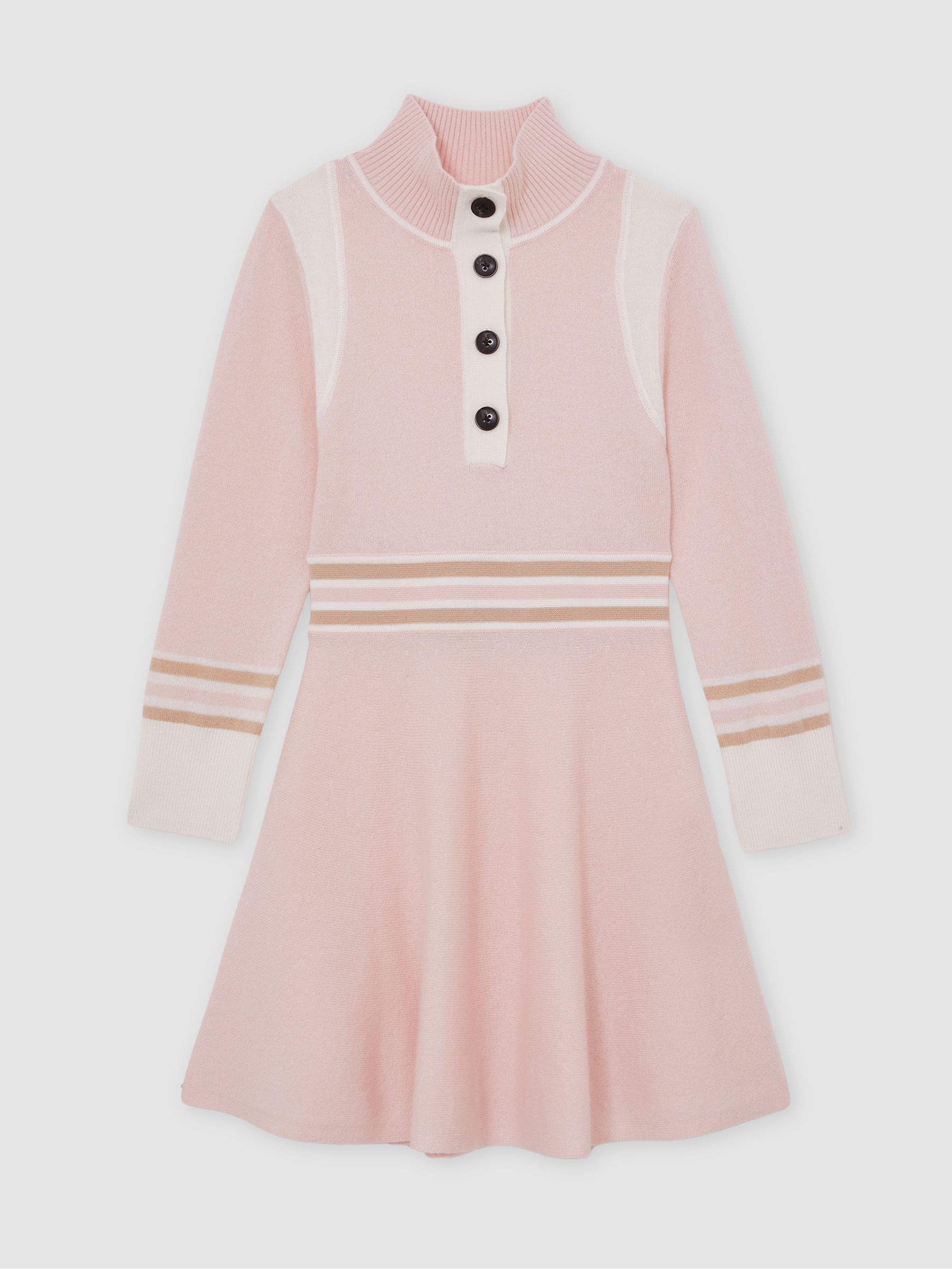 3-9 yrs Wool-Blend Funnel-Neck Knit Dress With Cashmere in Pink - Image 2 of 4