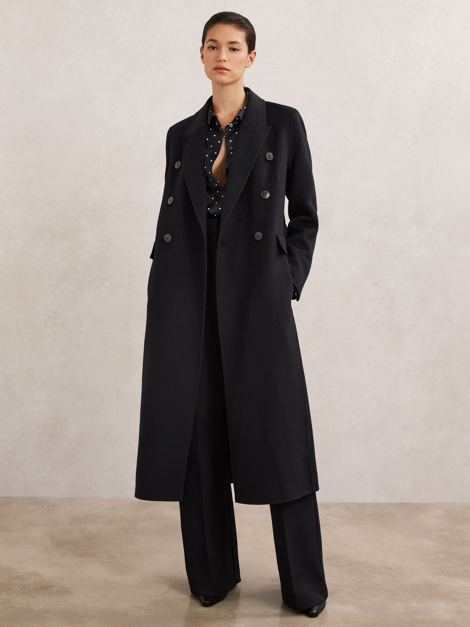 Petite Double-Breasted Blindseam Coat Wool-Blend in Navy - Image 1 of 7