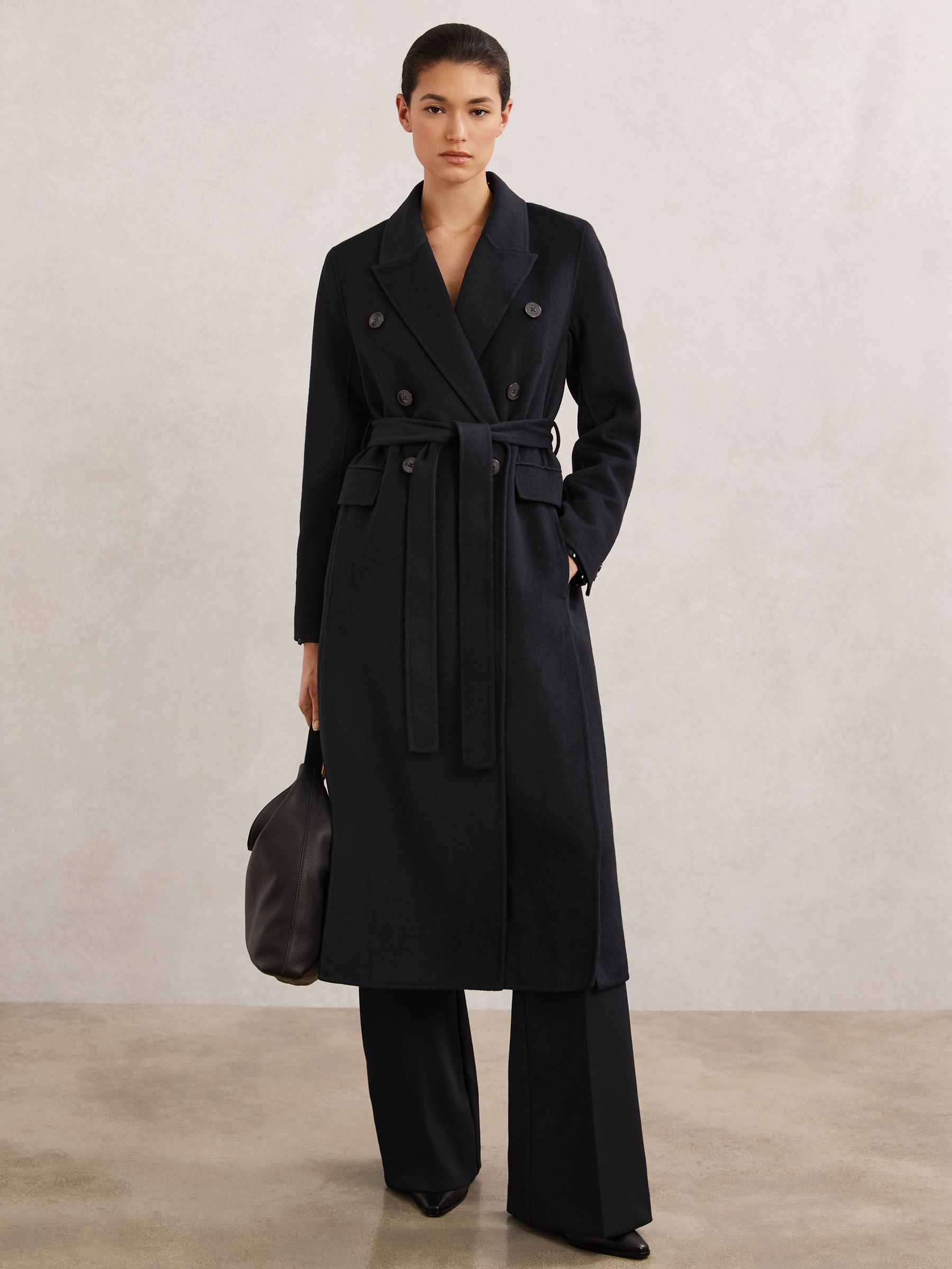 Petite Double-Breasted Blindseam Coat Wool-Blend in Navy - Image 5 of 7