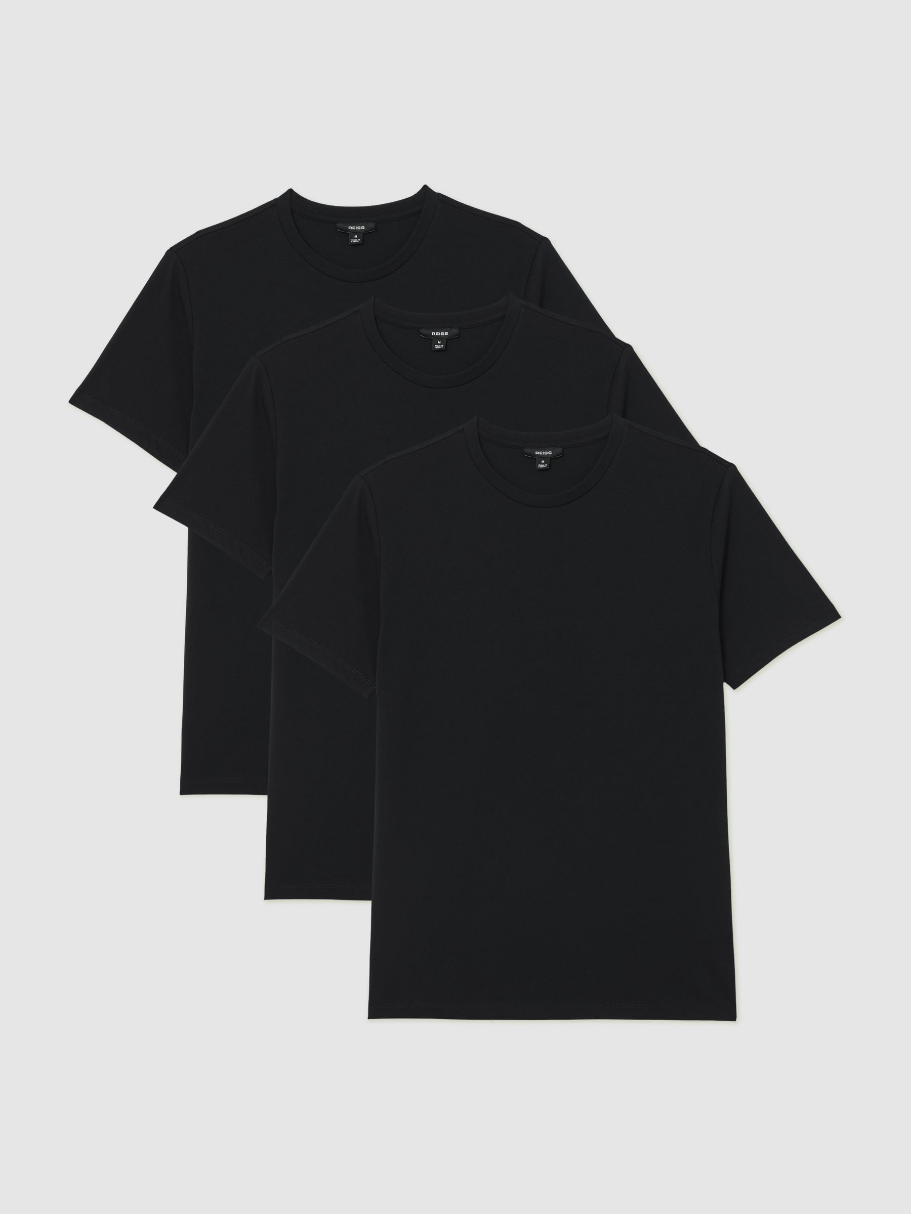 Cotton Crew-Neck Tailored-Fit T-Shirts 3-Pack in Black