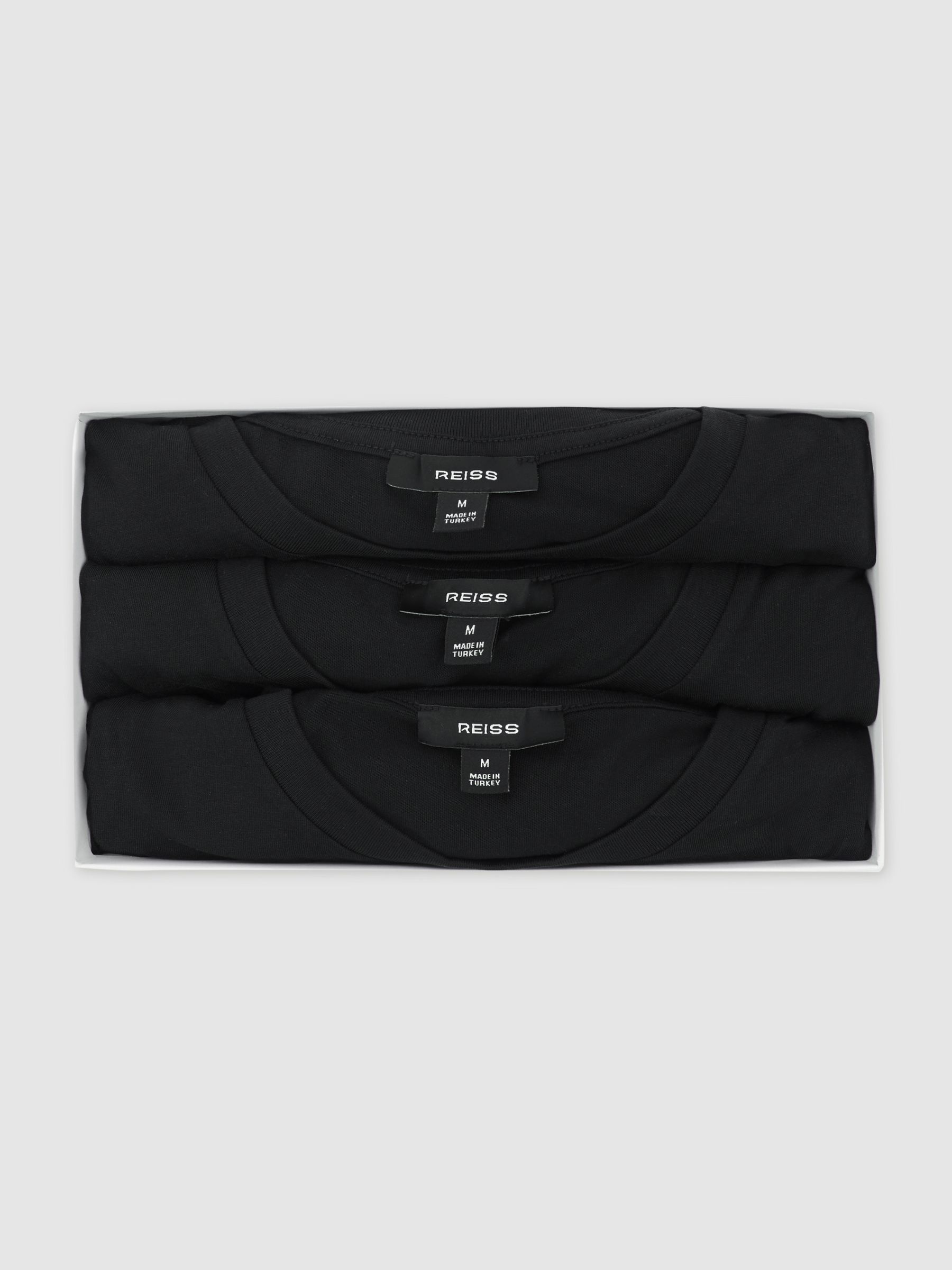 Cotton Crew-Neck Tailored-Fit T-Shirts 3-Pack in Black - image 3