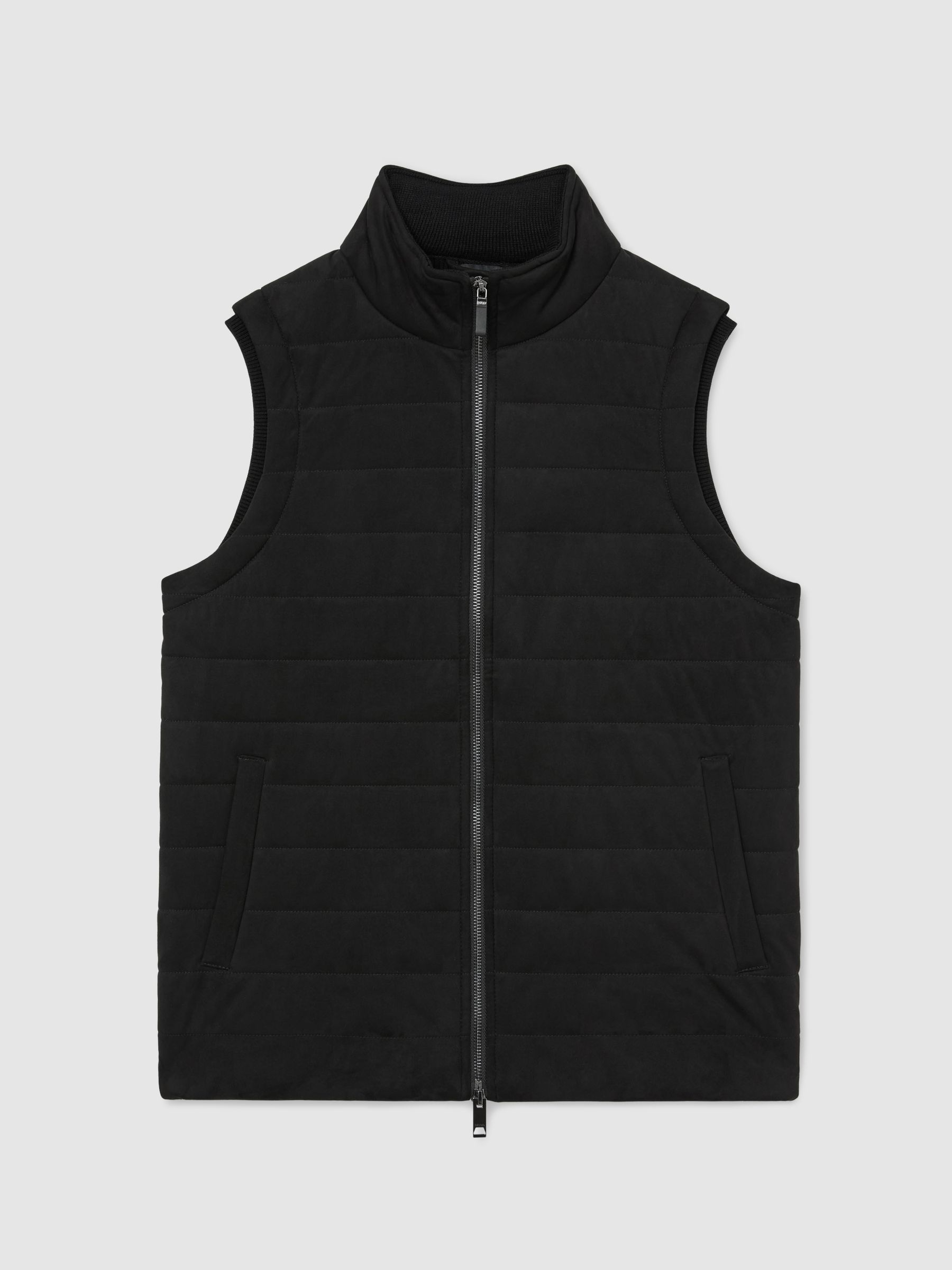 Funnel-Neck Quilted Gilet in Black - Image 2 de 6