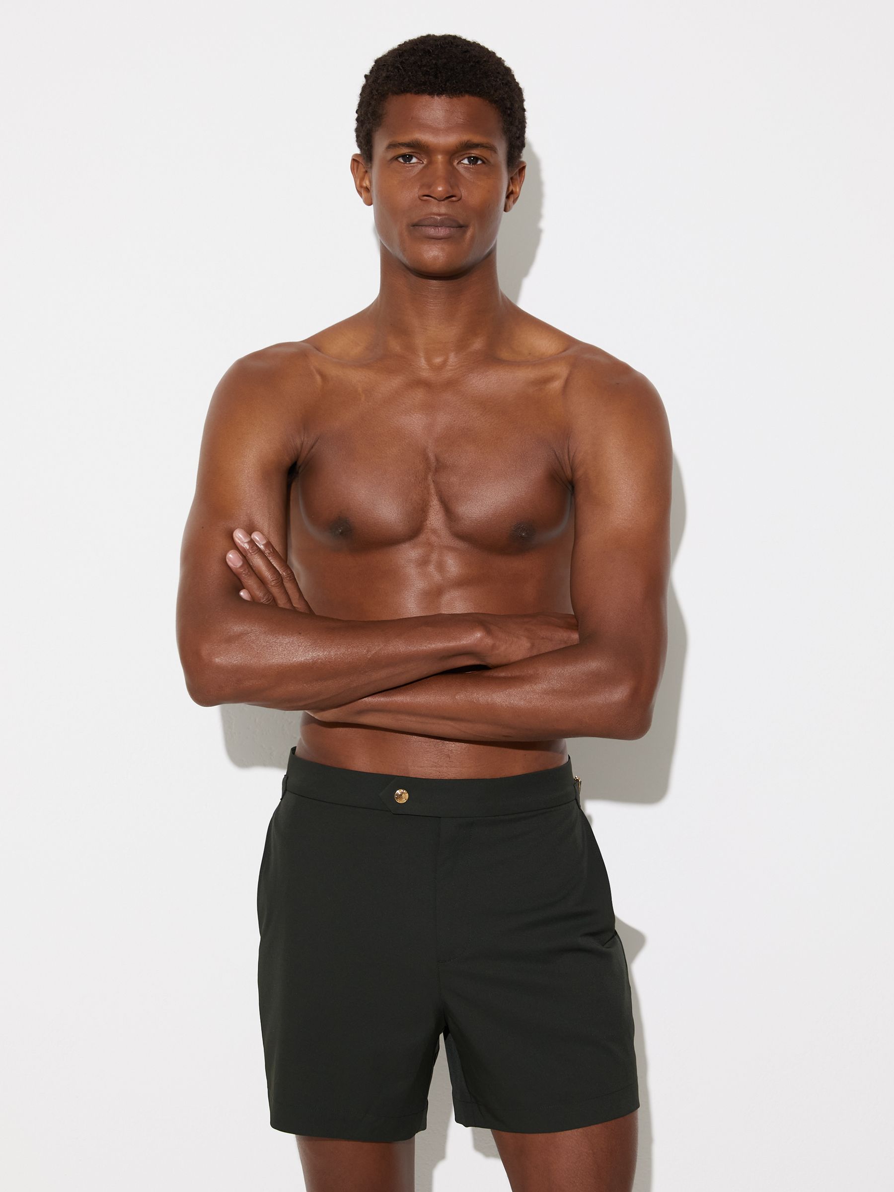 Side-Adjuster Swim Shorts in Bottle Green - Image 3 of 6