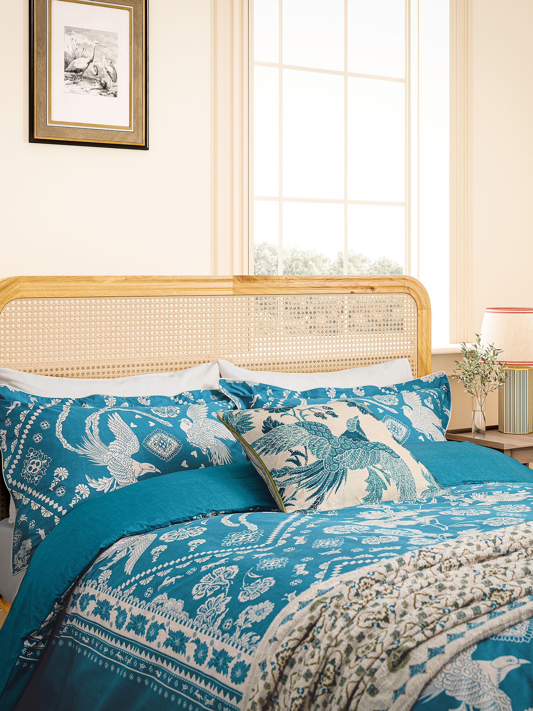 Blue Hidcote Birds Duvet Cover and Pillowcase Set - Image 1 of 4