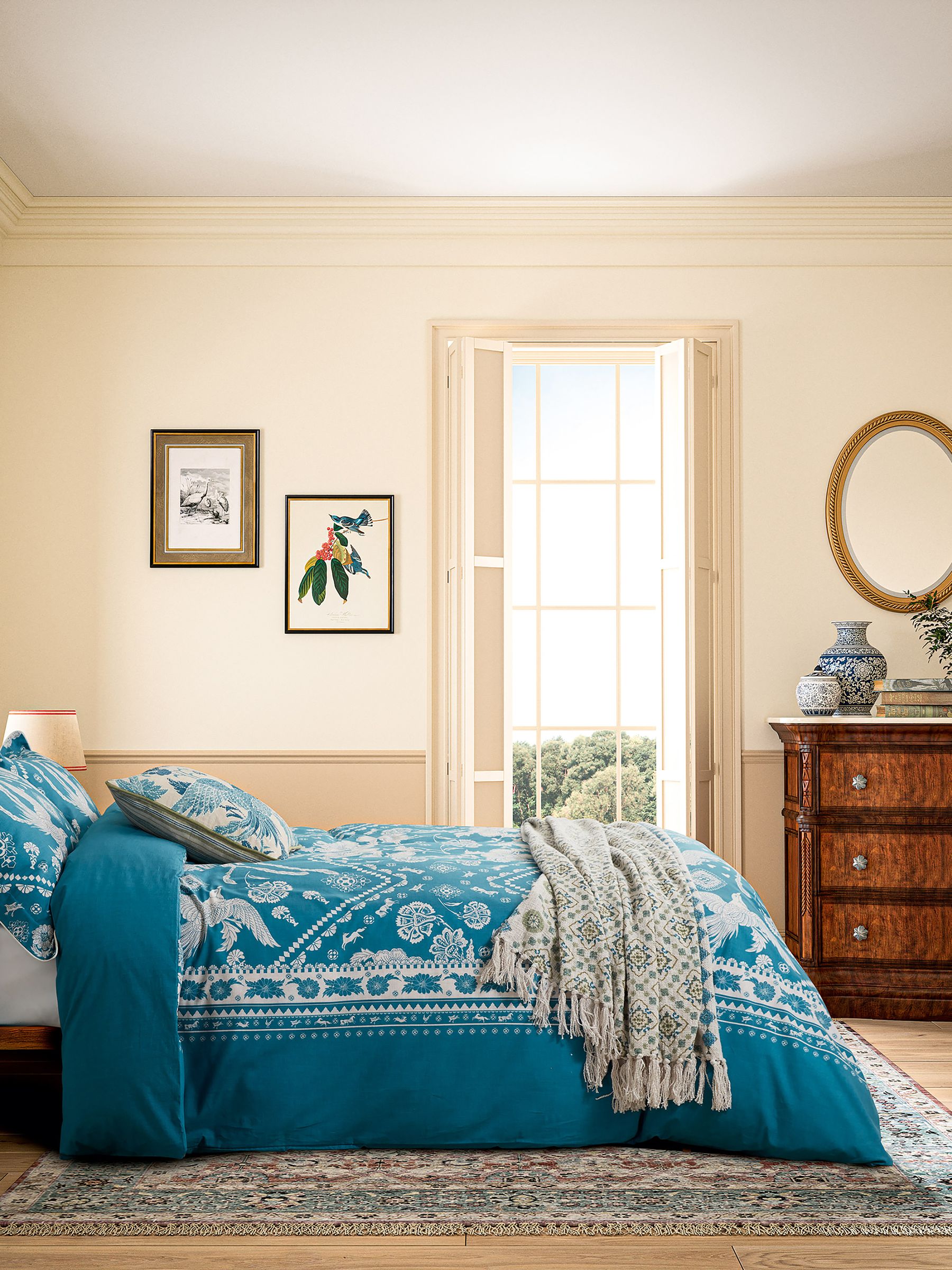 Blue Hidcote Birds Duvet Cover and Pillowcase Set - Image 2 of 4