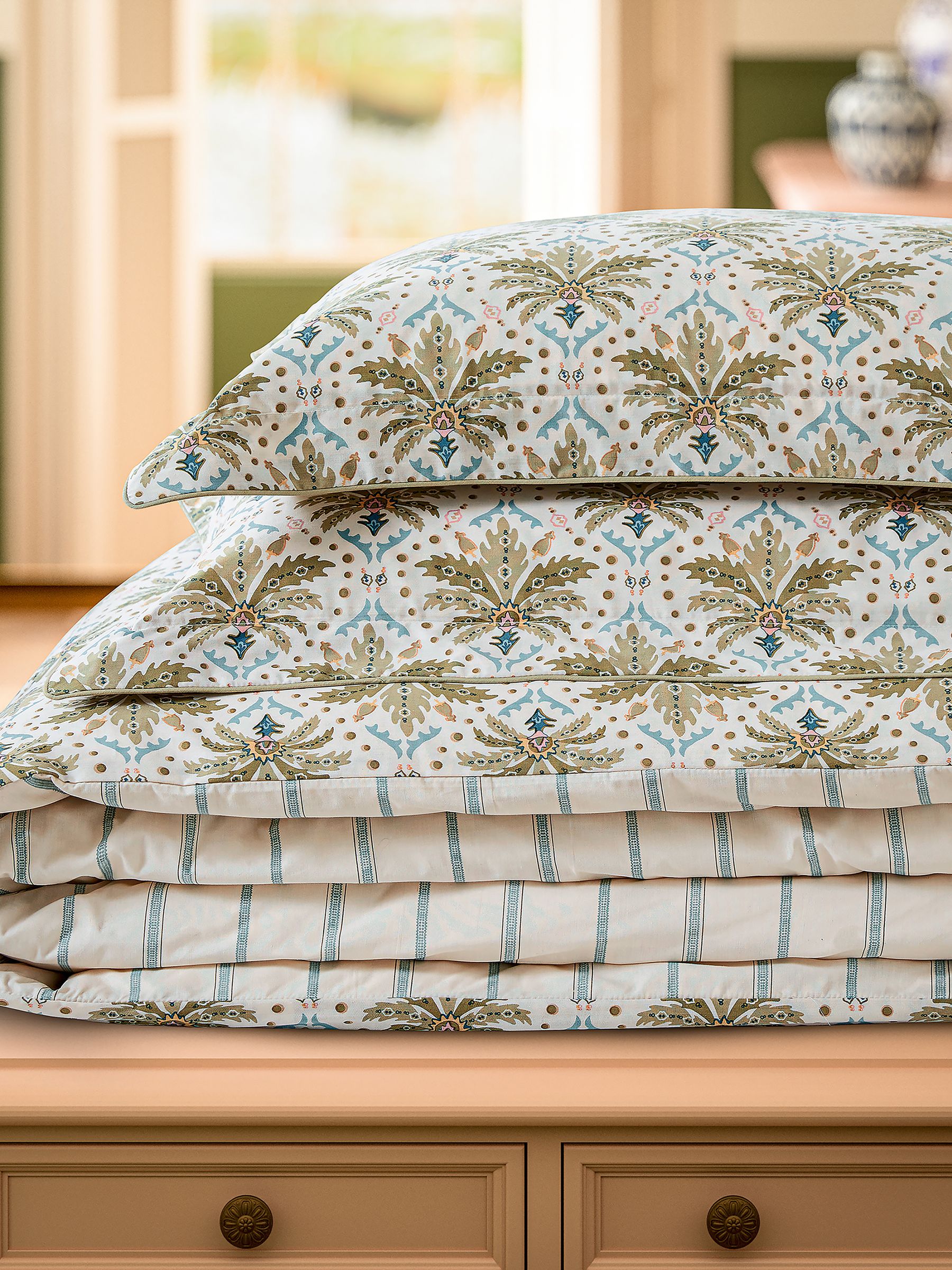 Cream Multi Palm Geo Duvet Cover and Pillowcase Set - Image 4 of 5