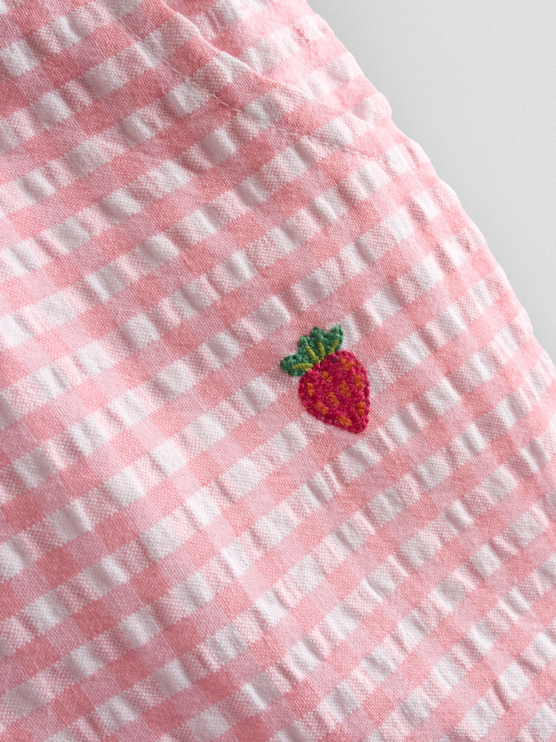 Pink Strawberry Scallop Hem Embroidered Shorts - Image 3 of 4