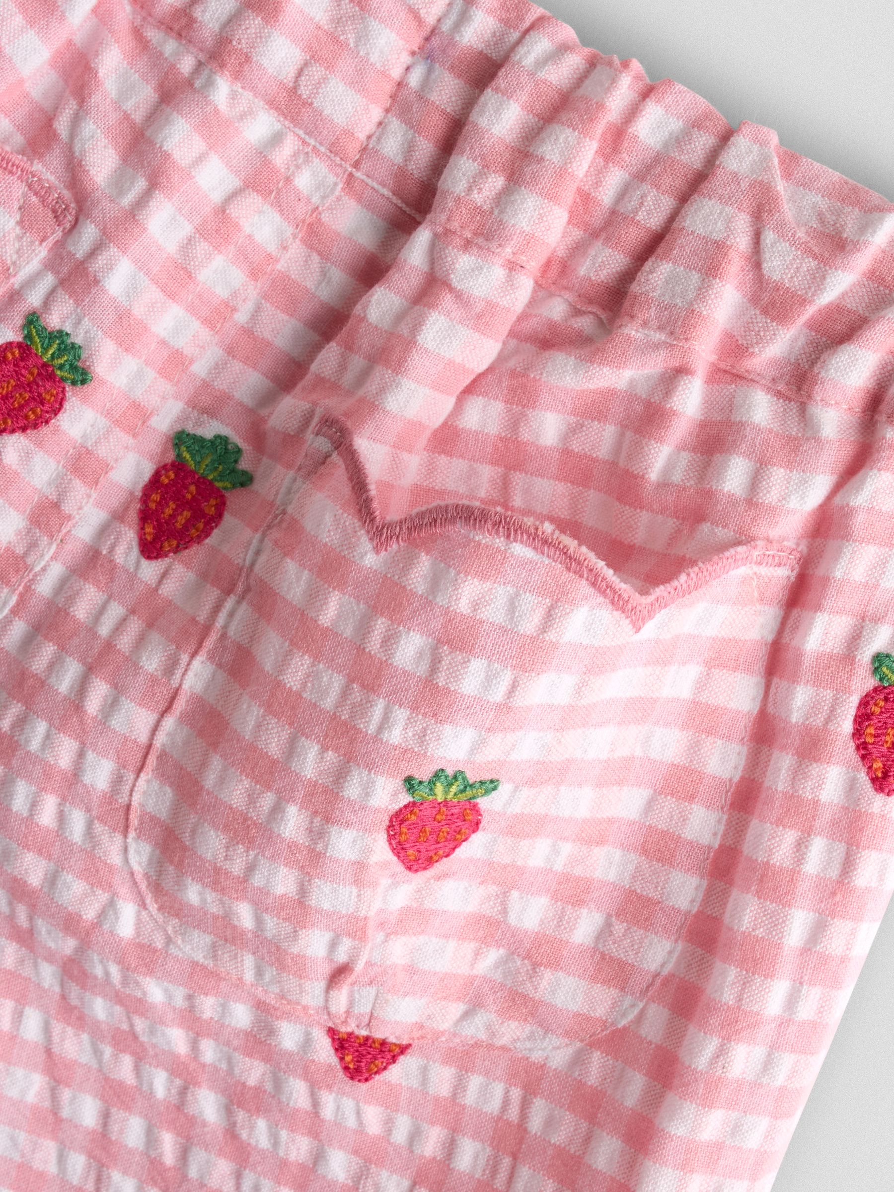 Pink Strawberry Scallop Hem Embroidered Shorts - Image 4 of 4