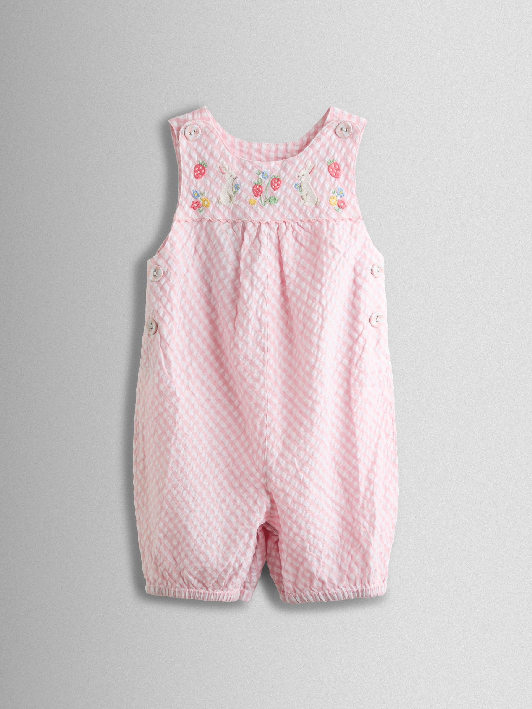 Pink Bunny Embroidered Gingham Dungaree - Image 1 of 4
