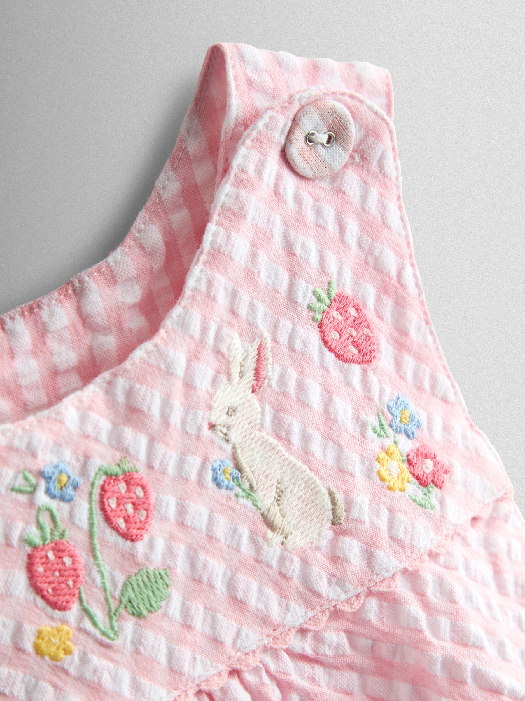Pink Bunny Embroidered Gingham Dungaree - Image 3 of 4
