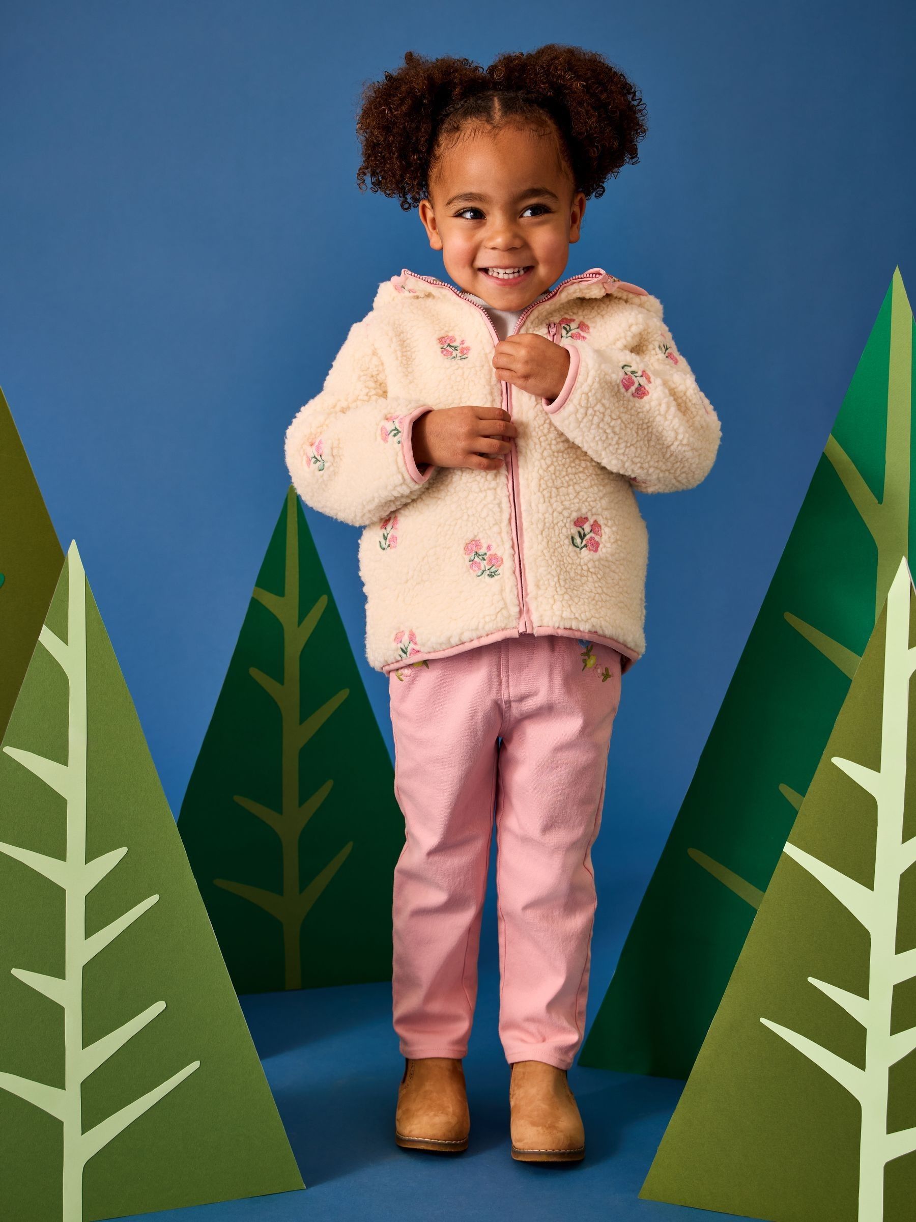 Mid Pink Floral Embroidered Twill Trousers - Image 1 of 3 Mid Pink Floral Embroidered Twill Trousers - Image 1 of 3