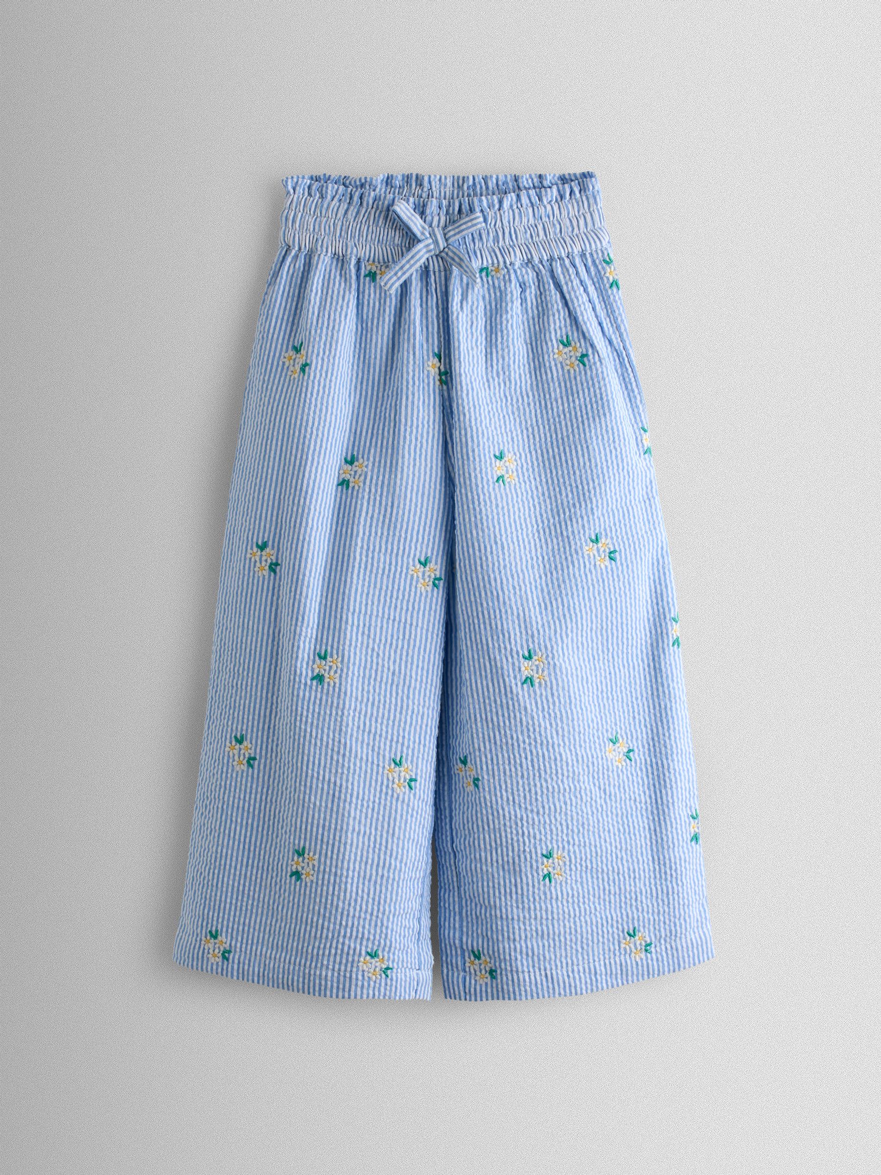 Blue Stripe Daisy Embroidered Seersucker Trousers - Image 2 of 5