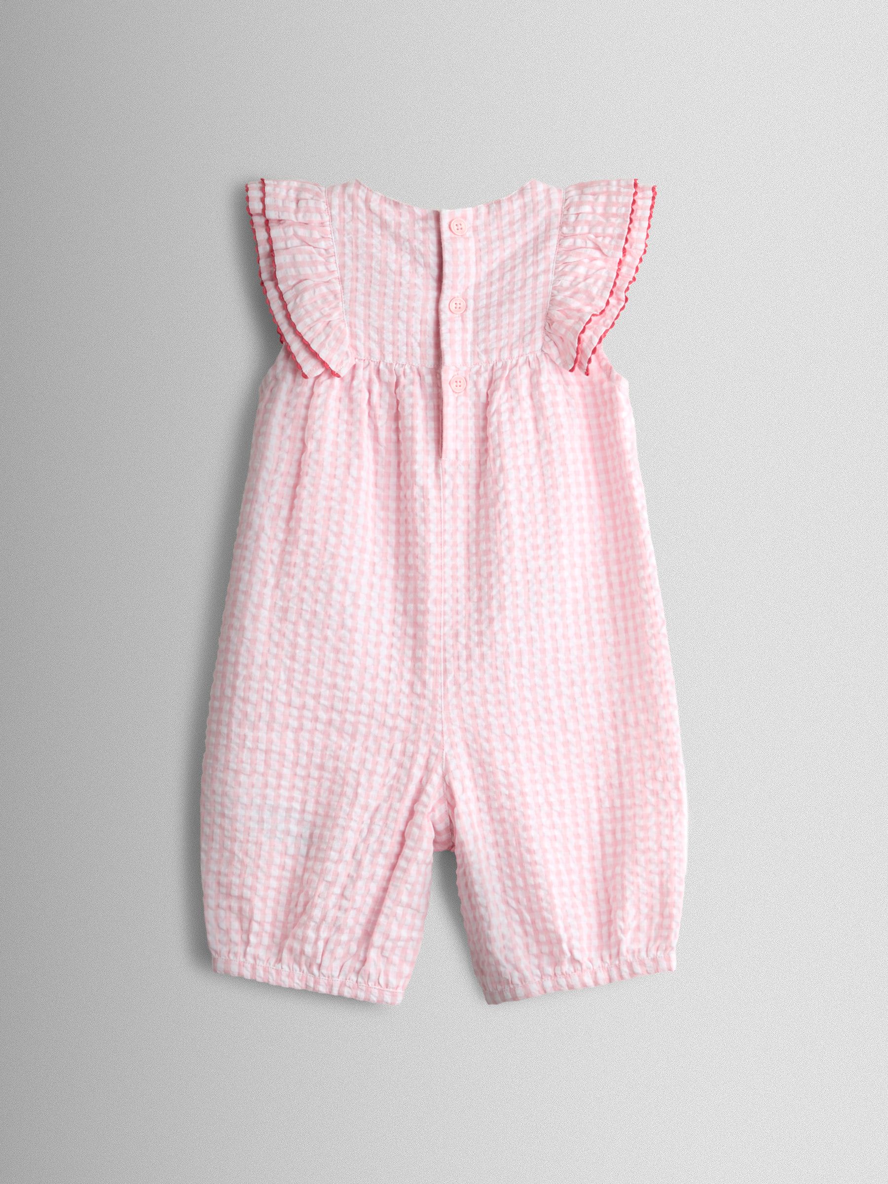 Pink Strawberry Frill Shoulder Appliqué Pocket Romper - Image 2 of 3