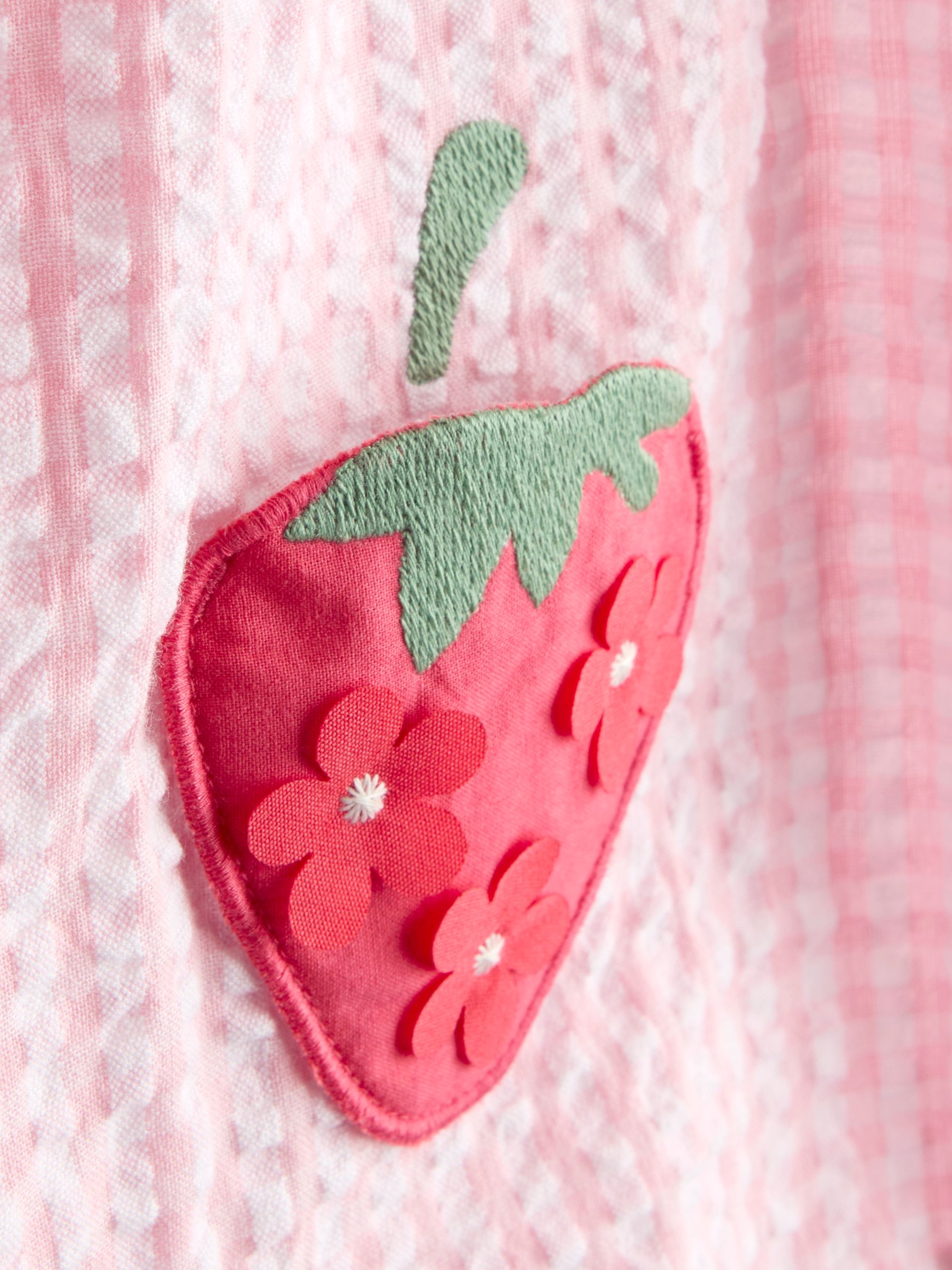Pink Strawberry Frill Shoulder Appliqué Pocket Romper - Image 3 of 3