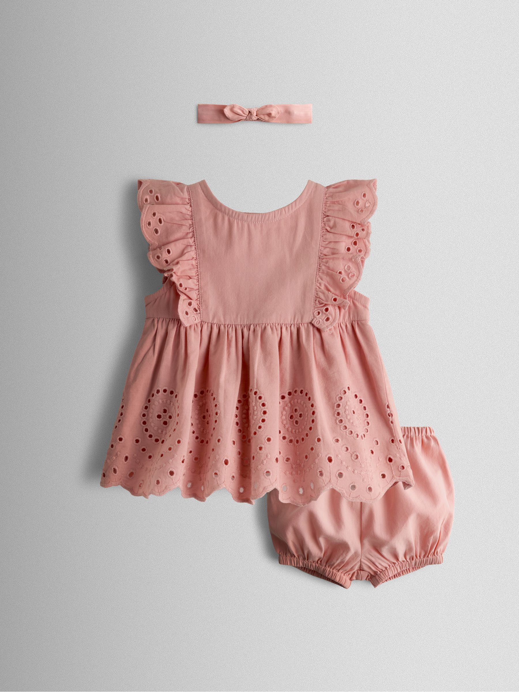 Pink Broderie Dress, Bloomers & Headband Set - Image 1 of 7