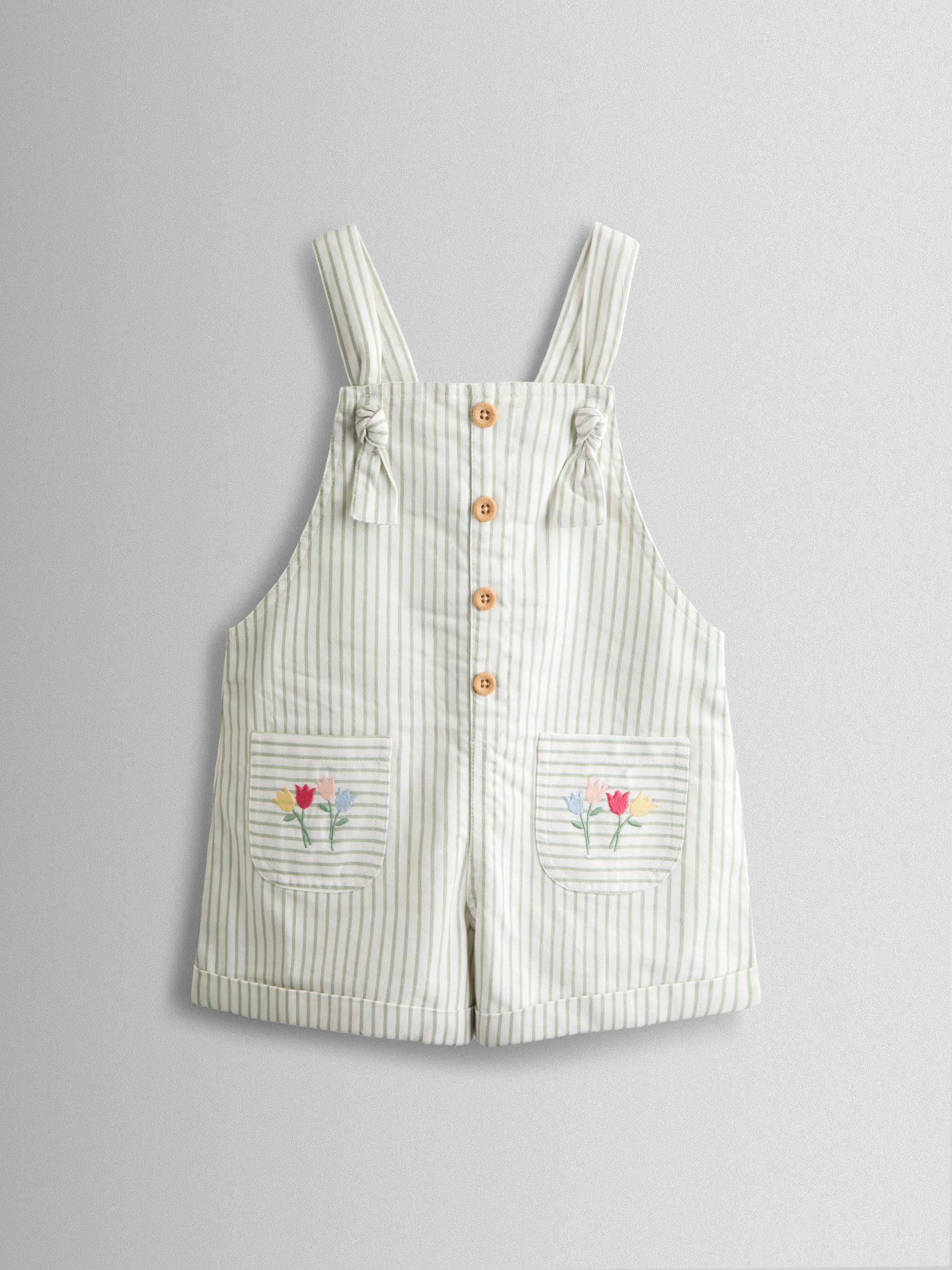 Green Floral Embroidered Stripe Dungaree - Image 1 of 4