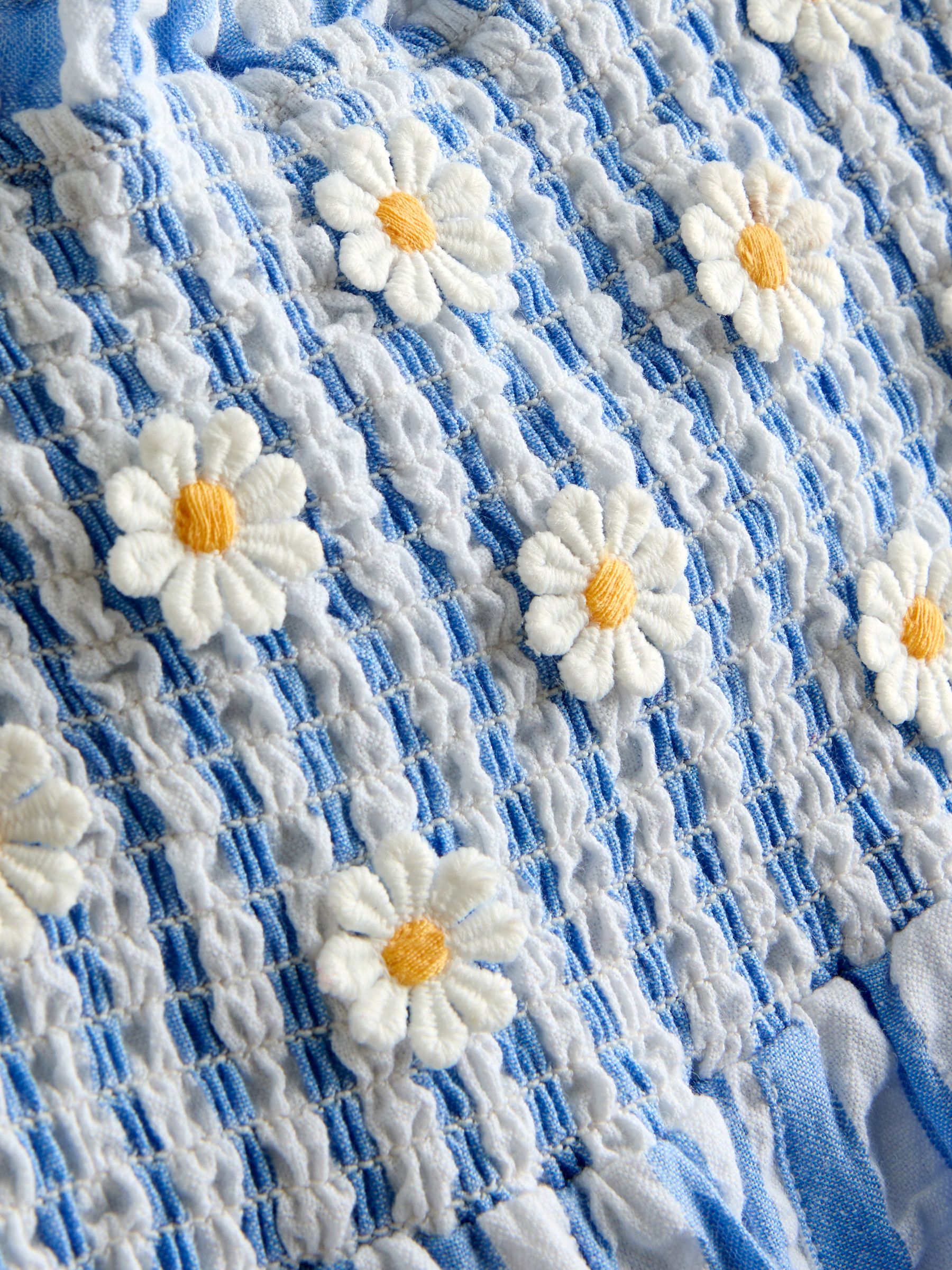 Blue Stripe Daisy Smocked Bodice Strappy Jumpsuit - Image 3 of 4