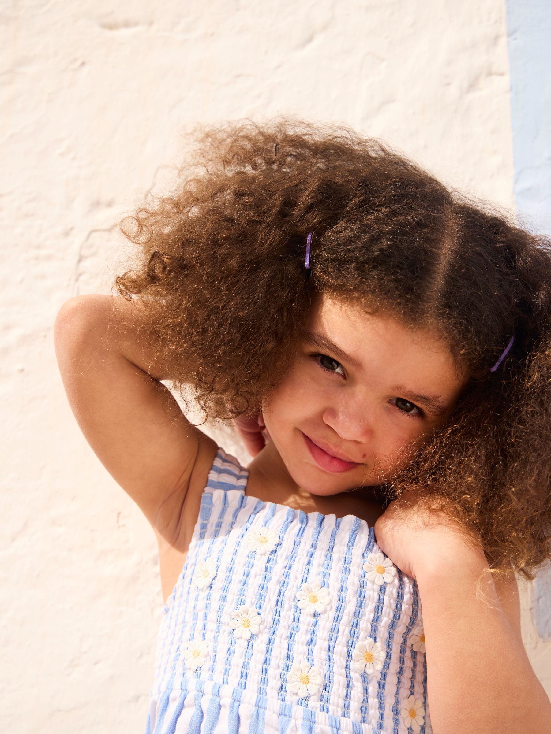 Blue Stripe Daisy Smocked Bodice Strappy Jumpsuit - Image 5 of 5