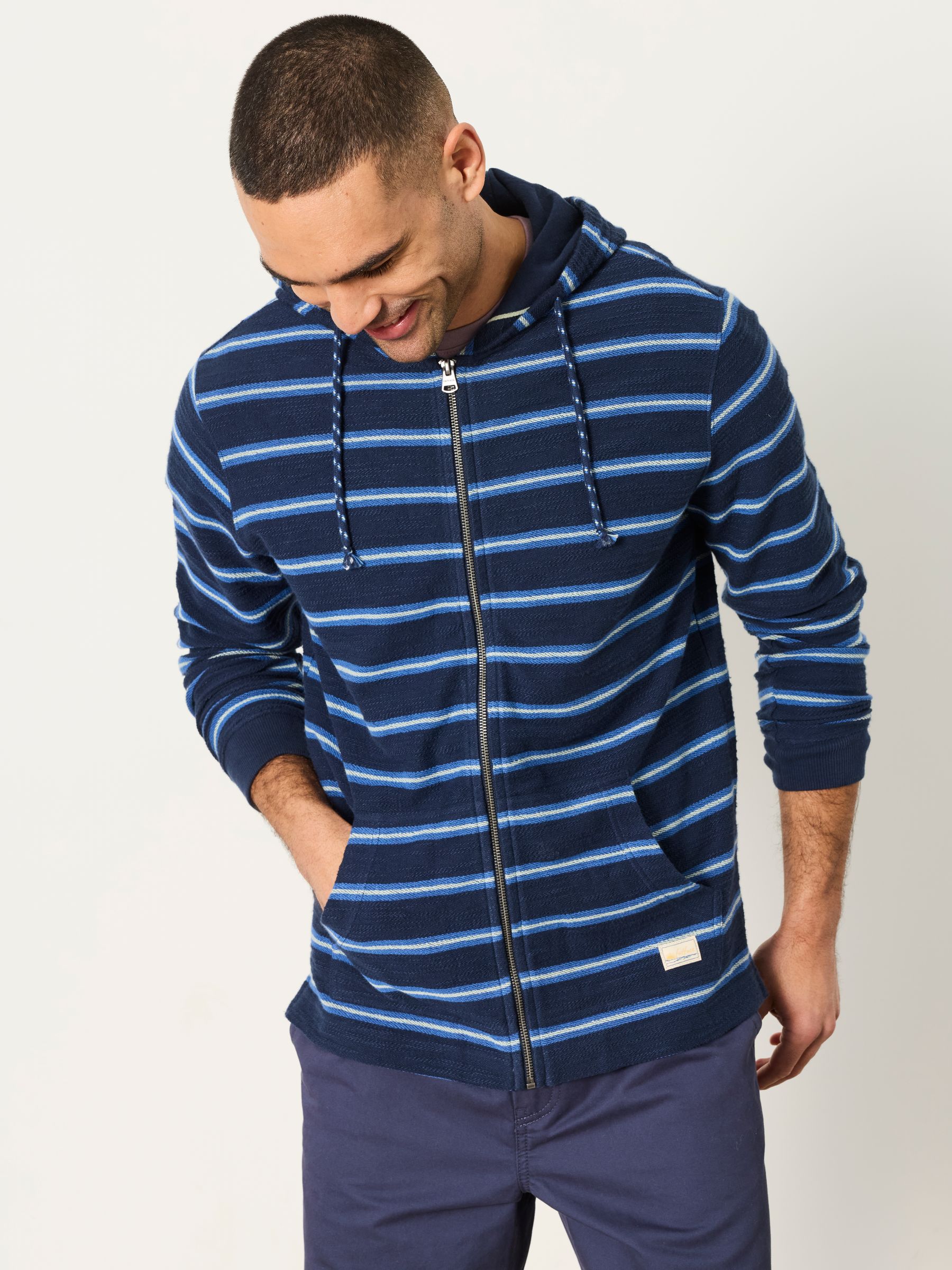 Trescowe Navy Stripe Zip Through Hoodie | FatFace USA