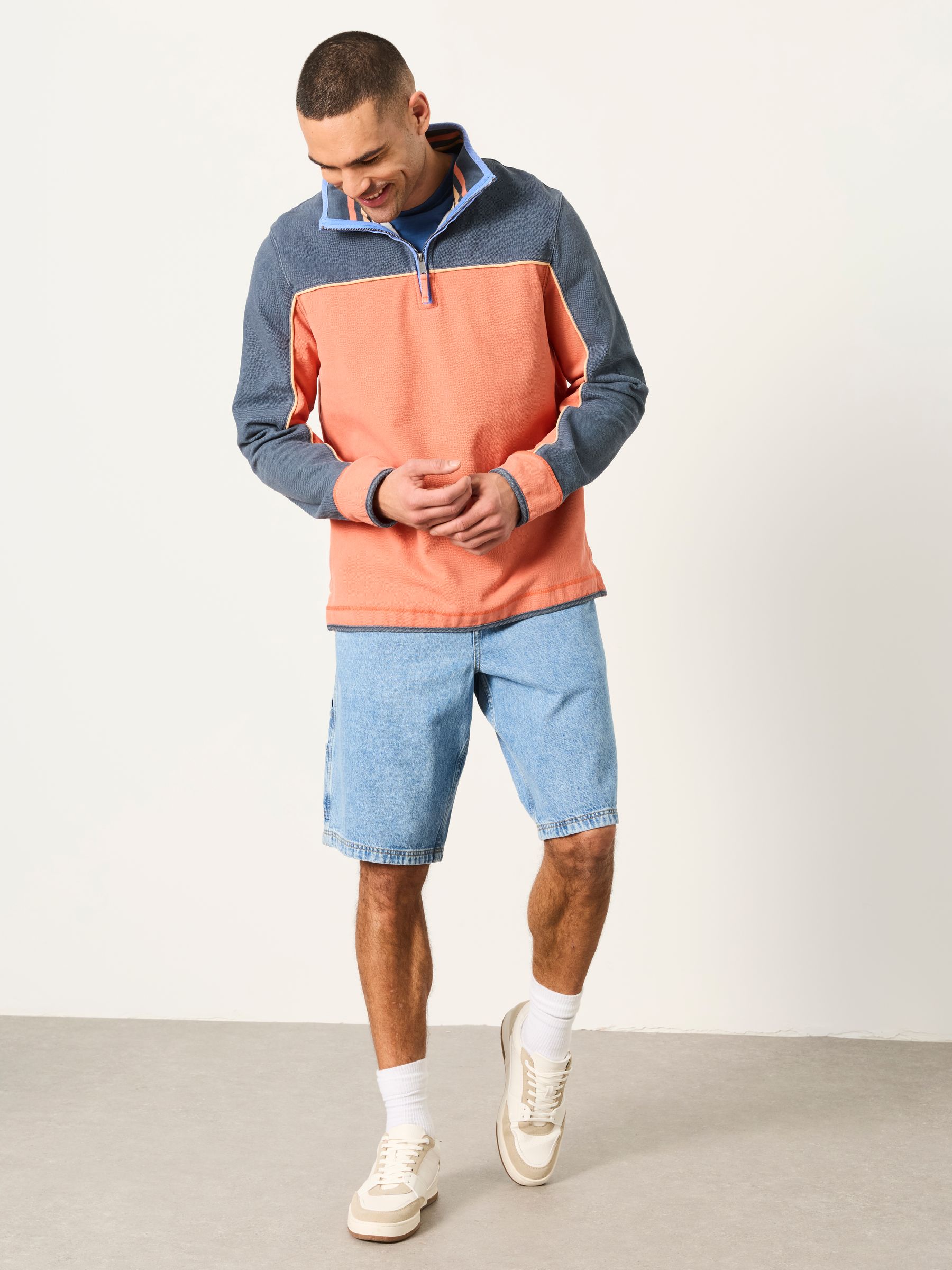 Airlie Coral Pink Stripe Quarter Neck Sweat Top - Image 3 of 6