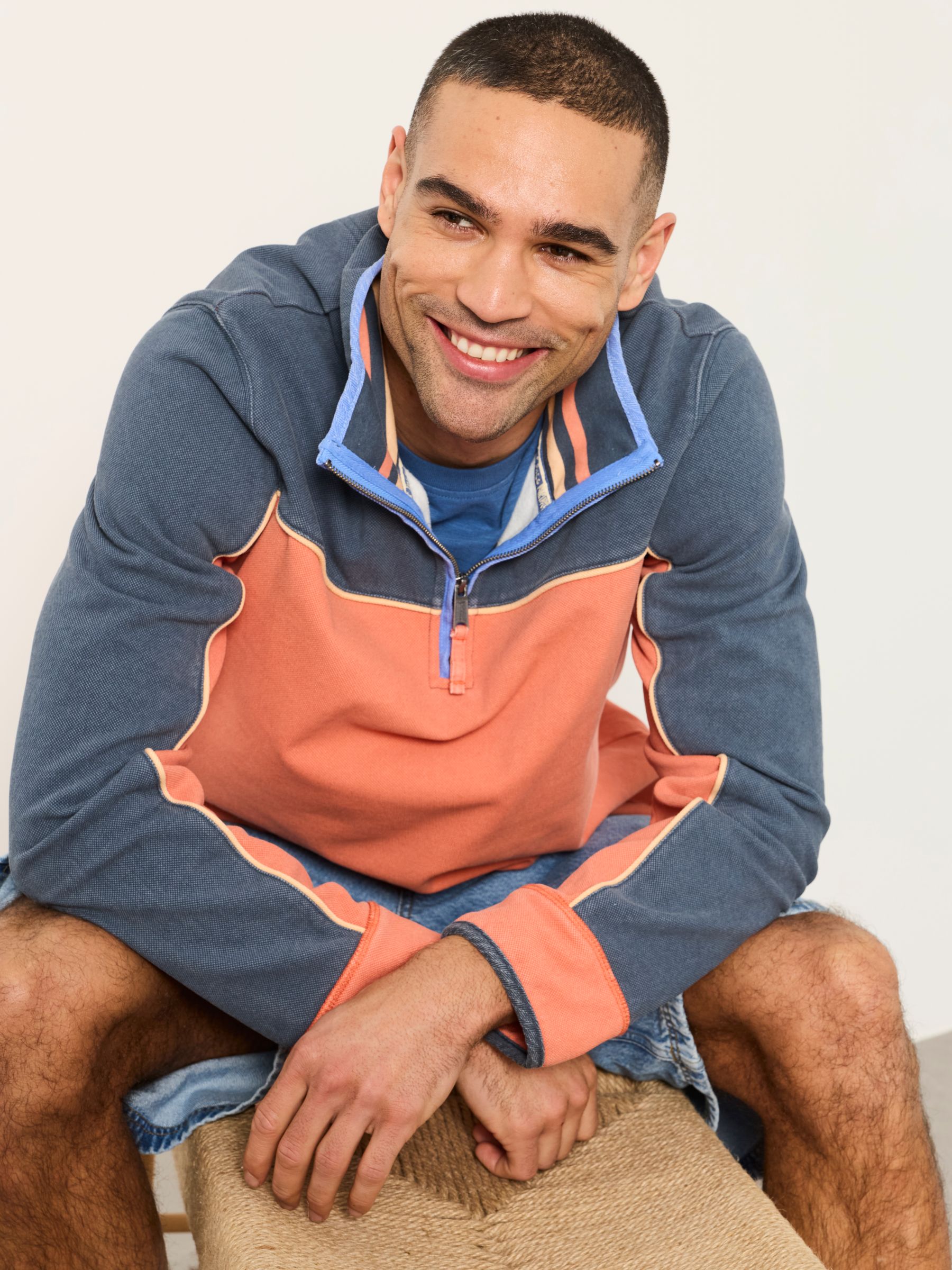 Airlie Coral Pink Stripe Quarter Neck Sweat Top - Image 5 of 6