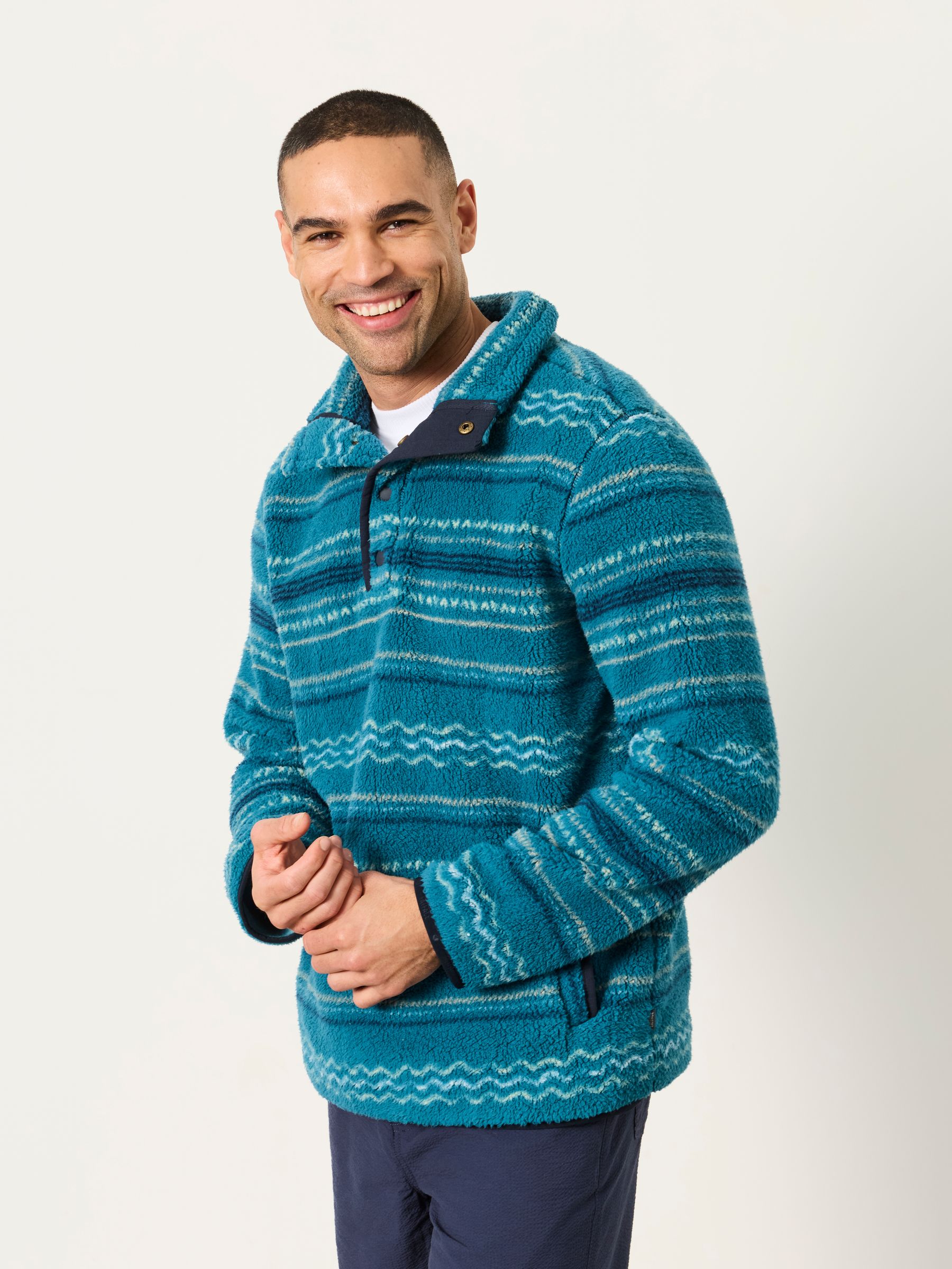Light Teal Printed Quarter Neck Fleece - Image 1 of 6 Light Teal Printed Quarter Neck Fleece - Image 1 of 6