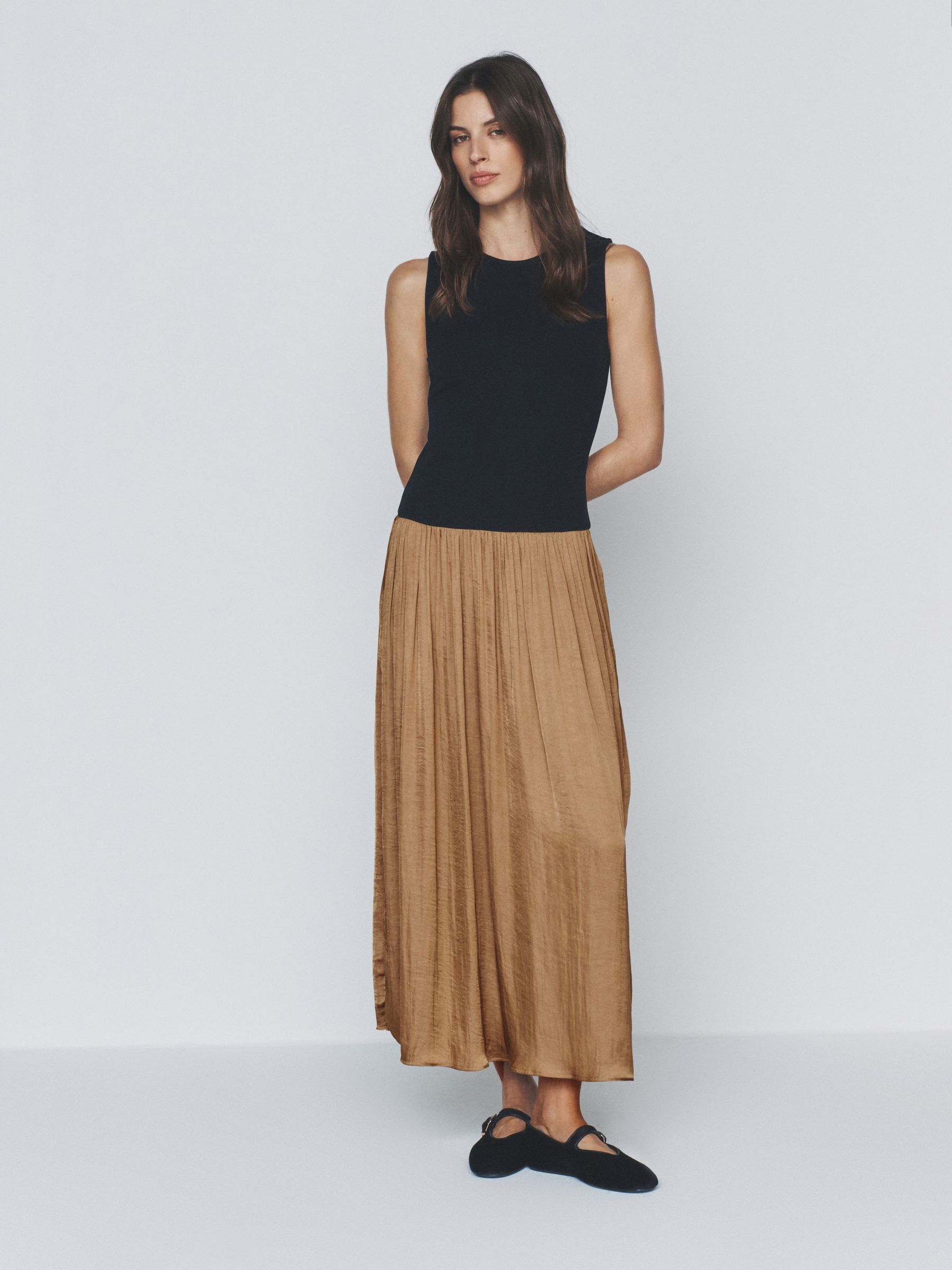 Jersey Satin Mix Dress Brown - Image 1 of 6