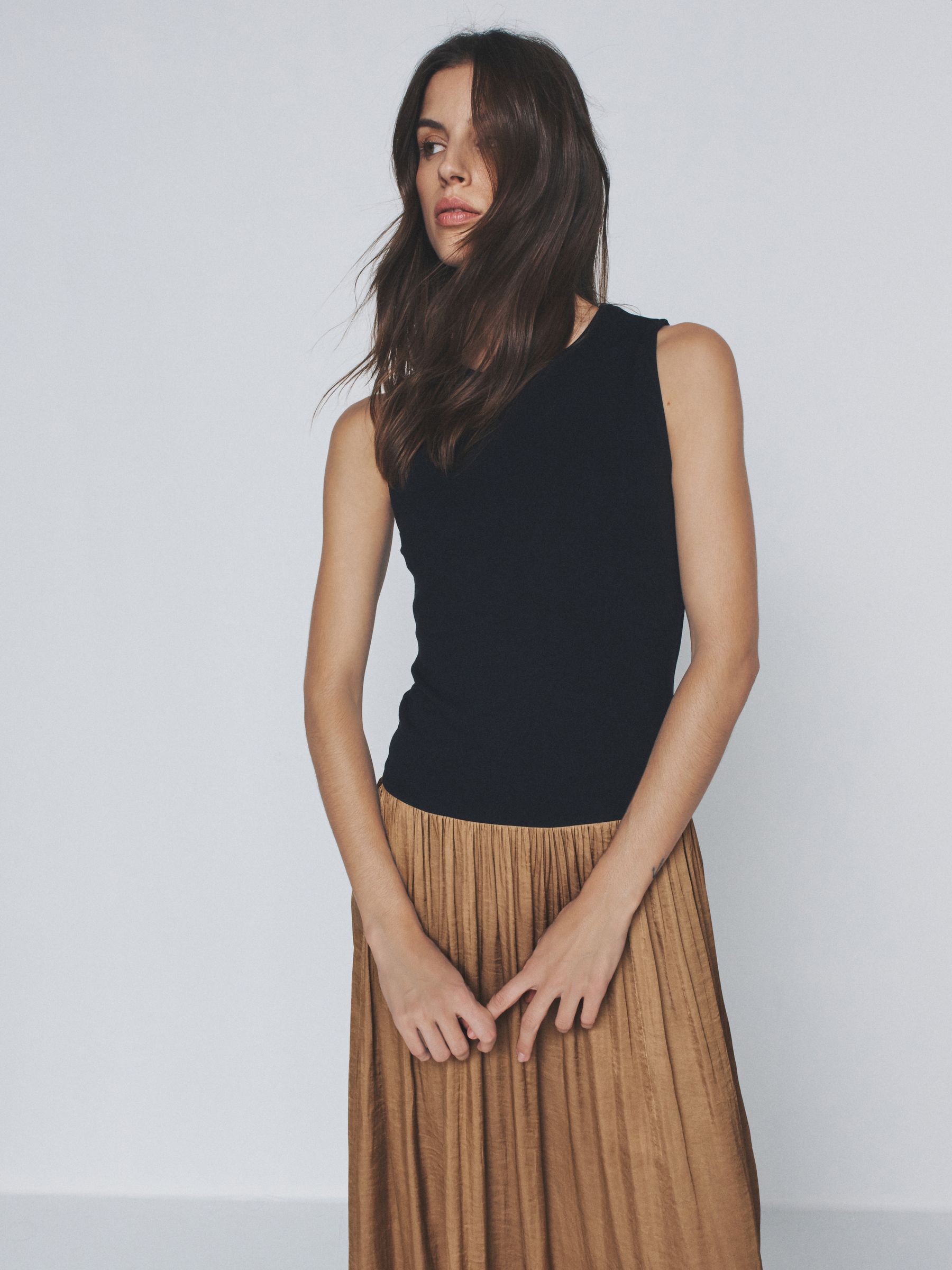 Jersey Satin Mix Dress Brown - Image 5 of 6