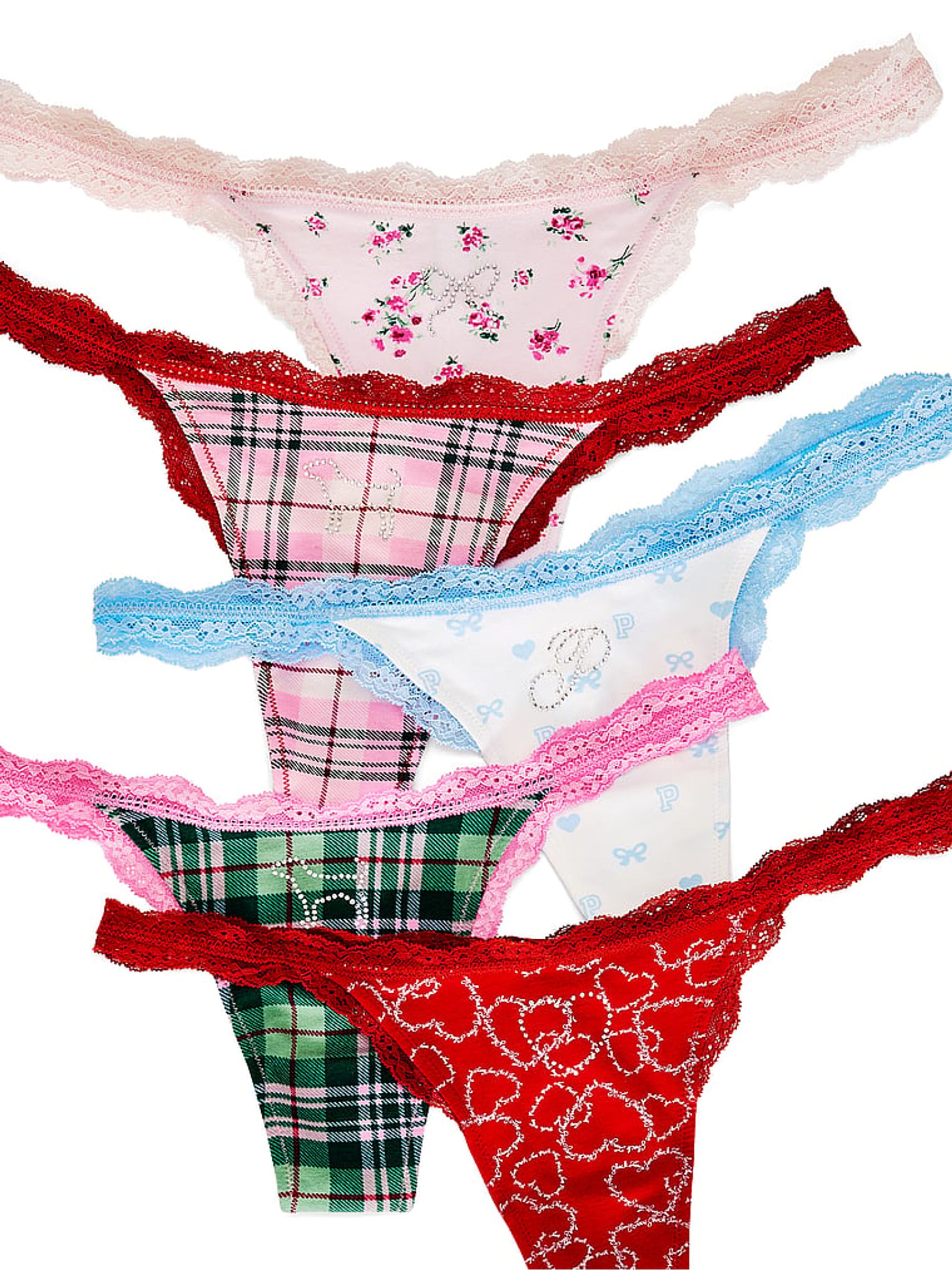 Pink/Red/Green/Blue Thong Knickers 5 Pack - Image 2 of 2 Pink/Red/Green/Blue Thong Knickers 5 Pack - Image 2 of 2