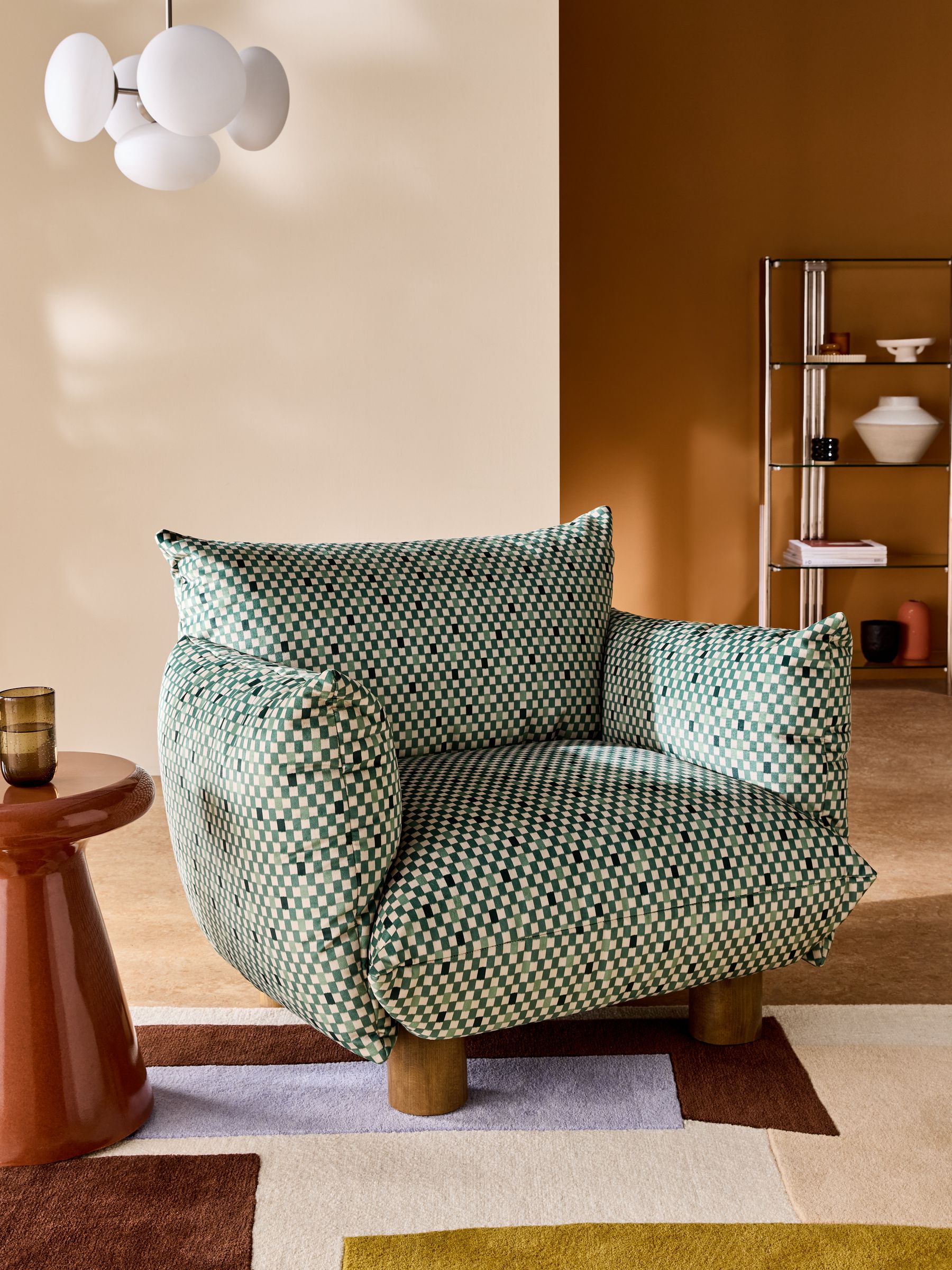 Jude Accent Chair in Green Checked Velvet - Image 1 of 5
