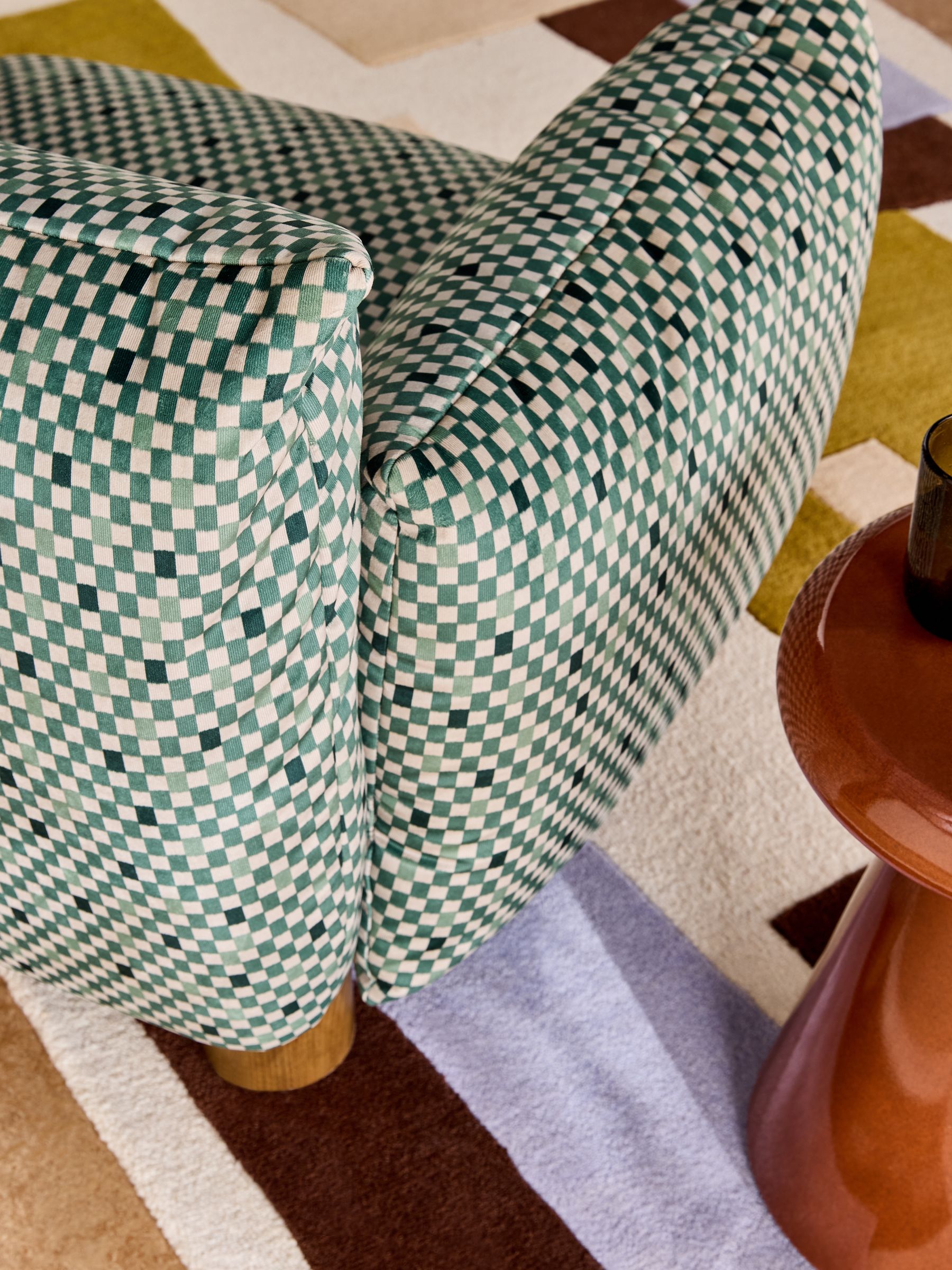 Jude Accent Chair in Green Checked Velvet - Image 3 of 5