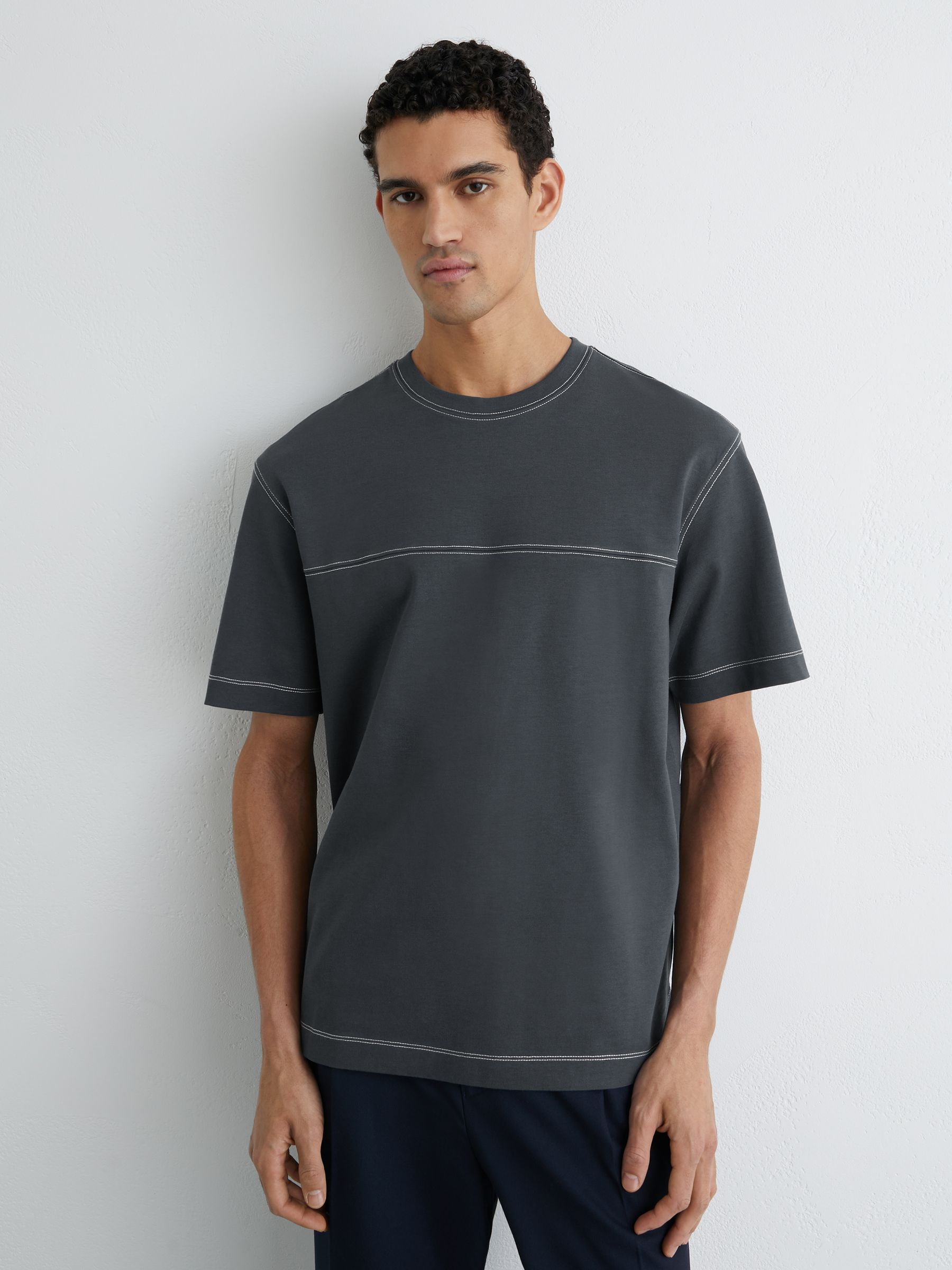 Contrast-Stitch Relaxed-Fit T-Shirt in Petrol Blue - image 2
