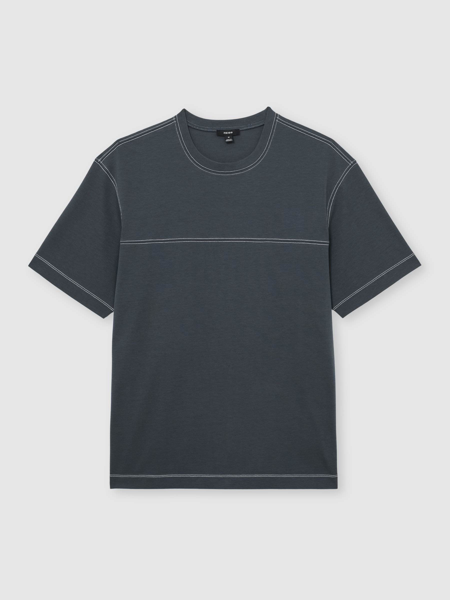 Cotton Contrast-Stitch Oversize T-Shirt in Petrol Blue - Image 2 of 6 Cotton Contrast-Stitch Oversize T-Shirt in Petrol Blue - Image 2 of 6