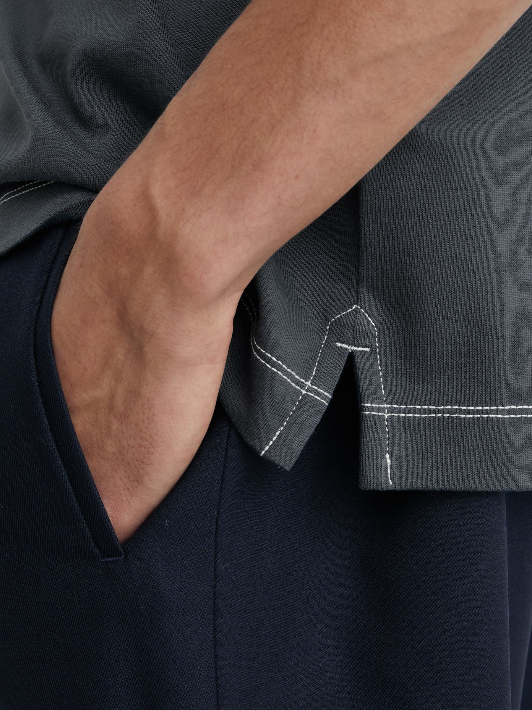 Cotton Contrast-Stitch Oversize T-Shirt in Petrol Blue - Image 4 of 6