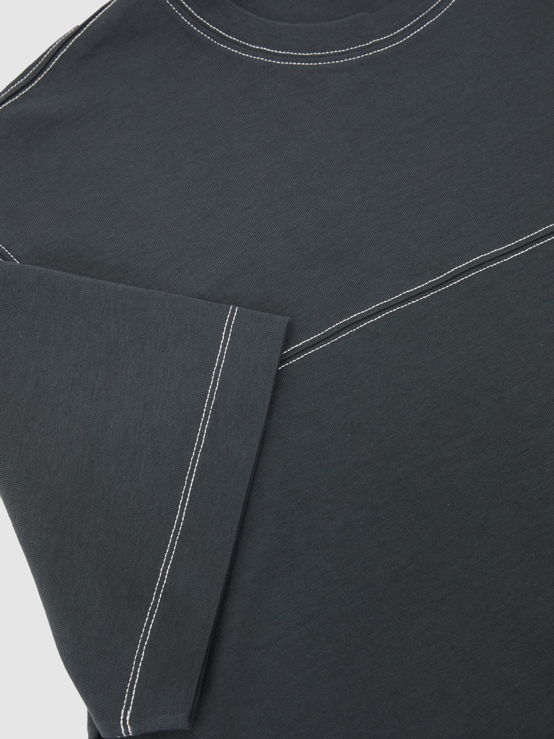 Cotton Contrast-Stitch Oversize T-Shirt in Petrol Blue - Image 6 of 6