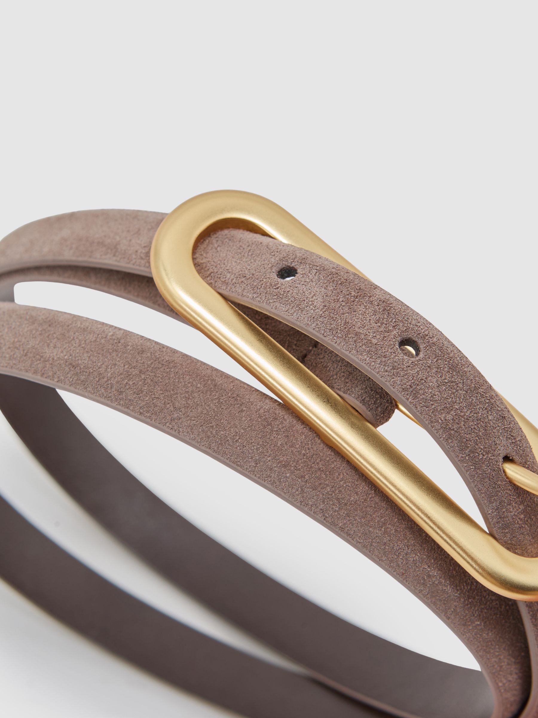 Thin Leather Elongated Buckle Belt in Taupe - image 2