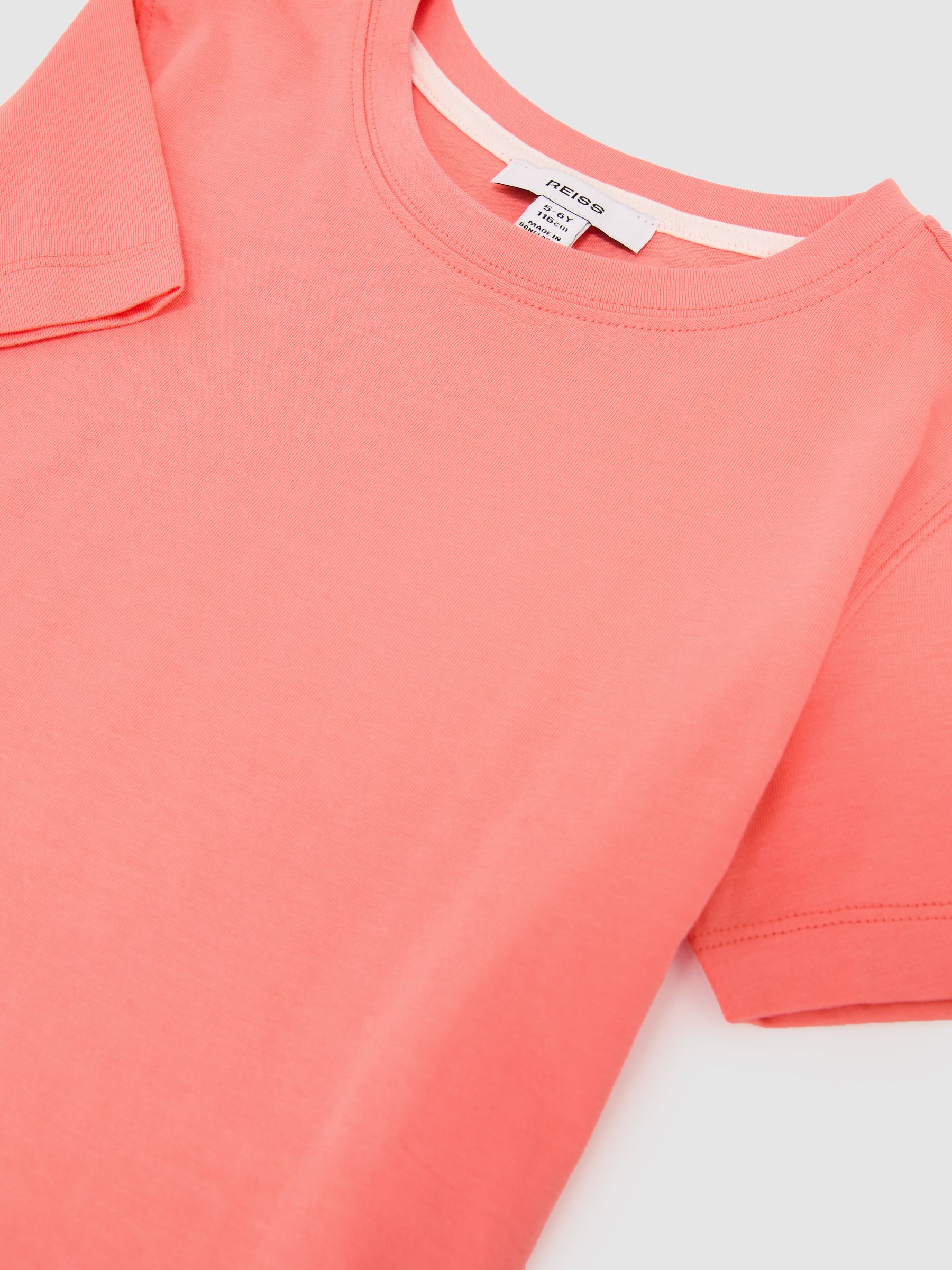 Cotton Crew-Neck T-Shirt in Peach - Image 1 of 4 Cotton Crew-Neck T-Shirt in Peach - Image 1 of 4