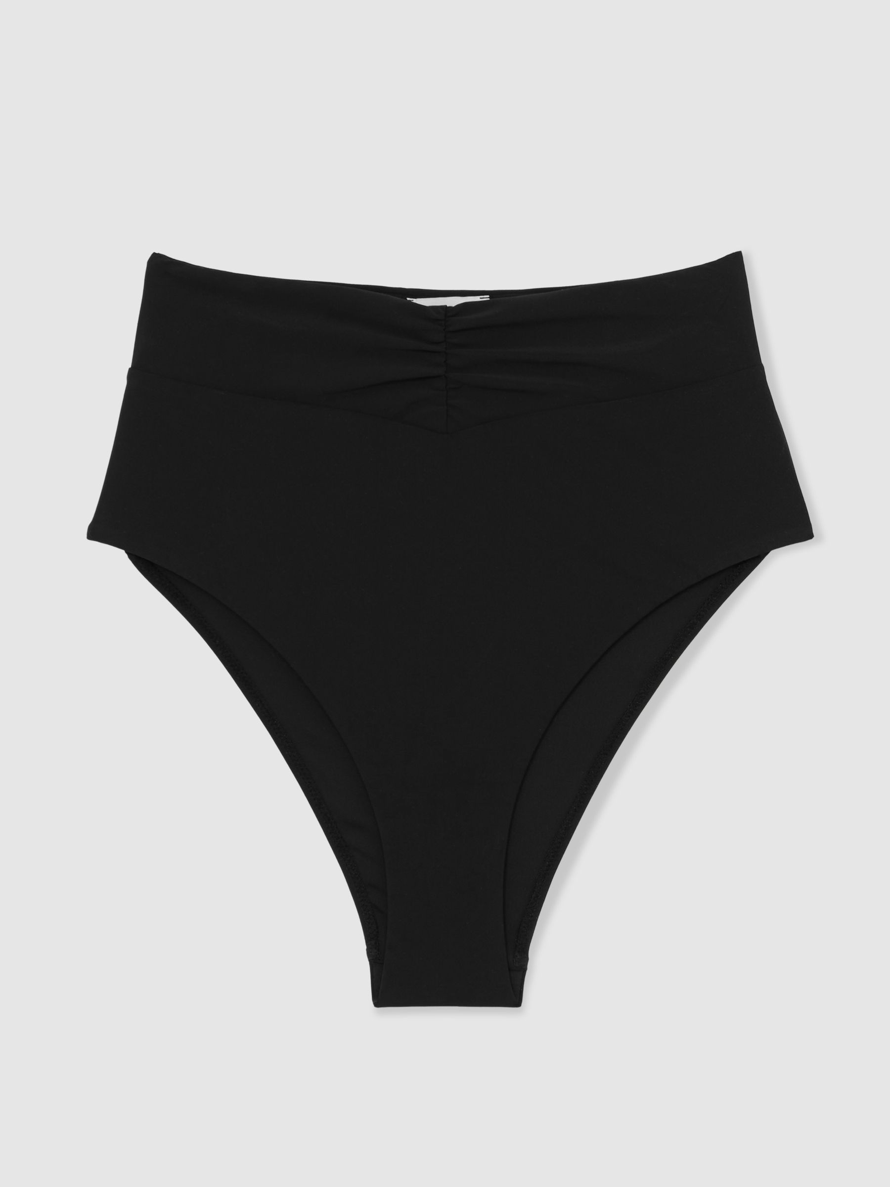 High-Waisted Ruched Bikini Bottoms in Black - image 1