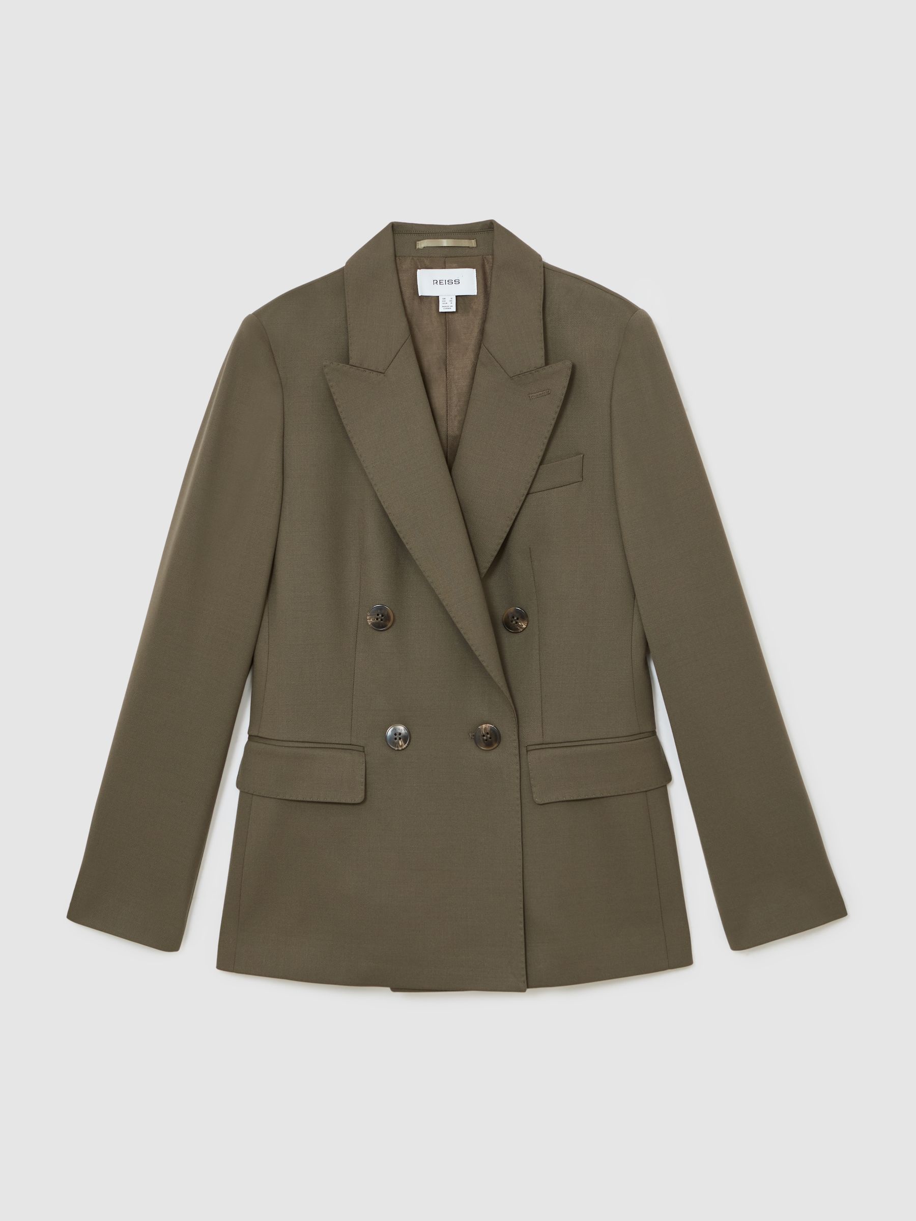 Petite Wool-Blend Double-Breasted Suit Blazer in Green - image 1